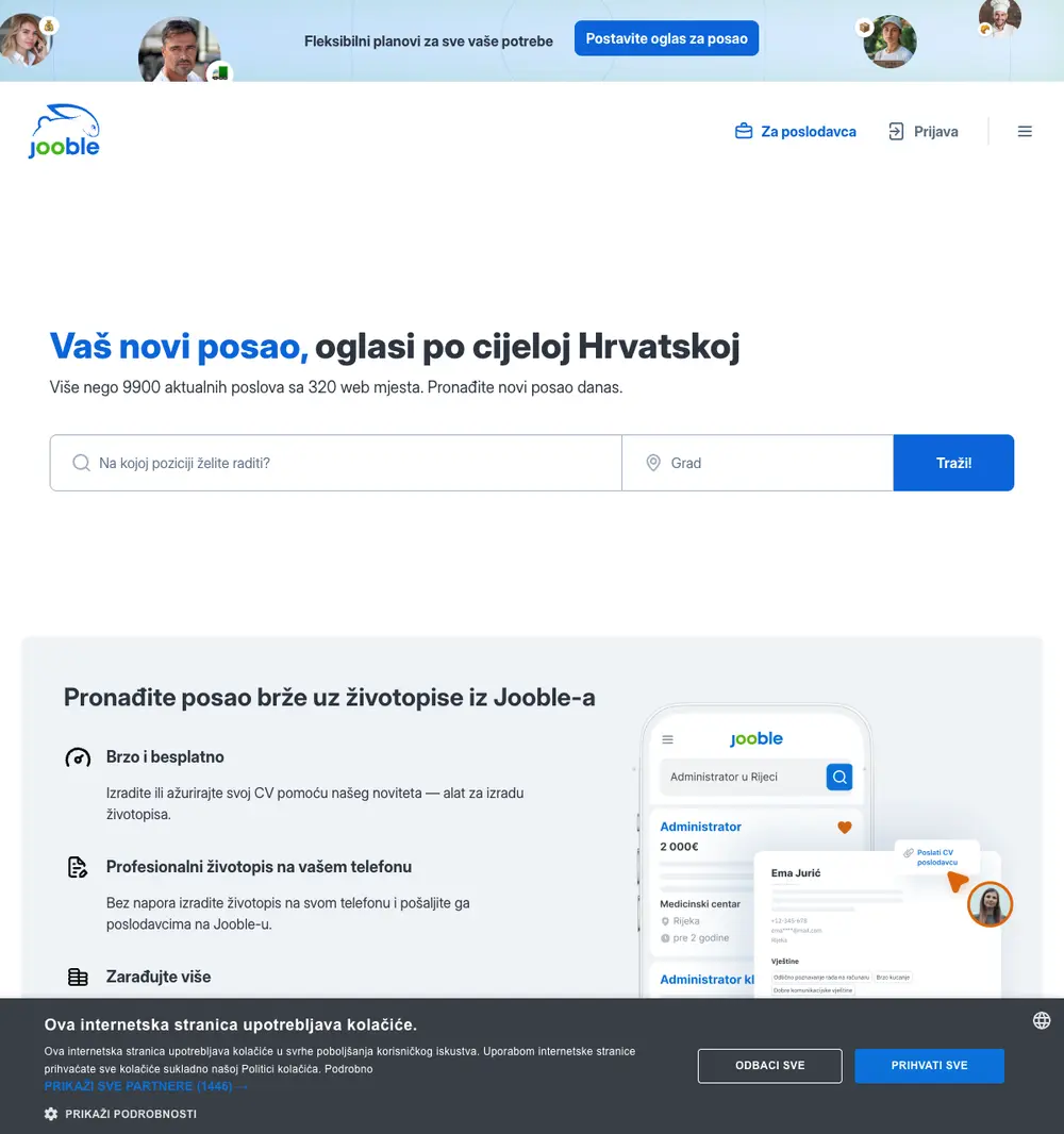 Jooble job board platform screenshot showing job search interface