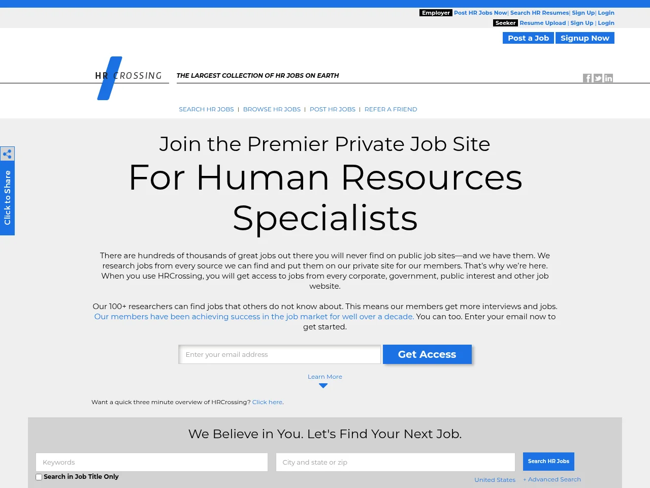 HRCrossing screenshot HRCrossing job board platform screenshot showing job search interface