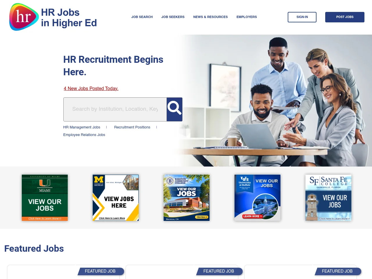 HR Jobs in Higher Education website screenshot