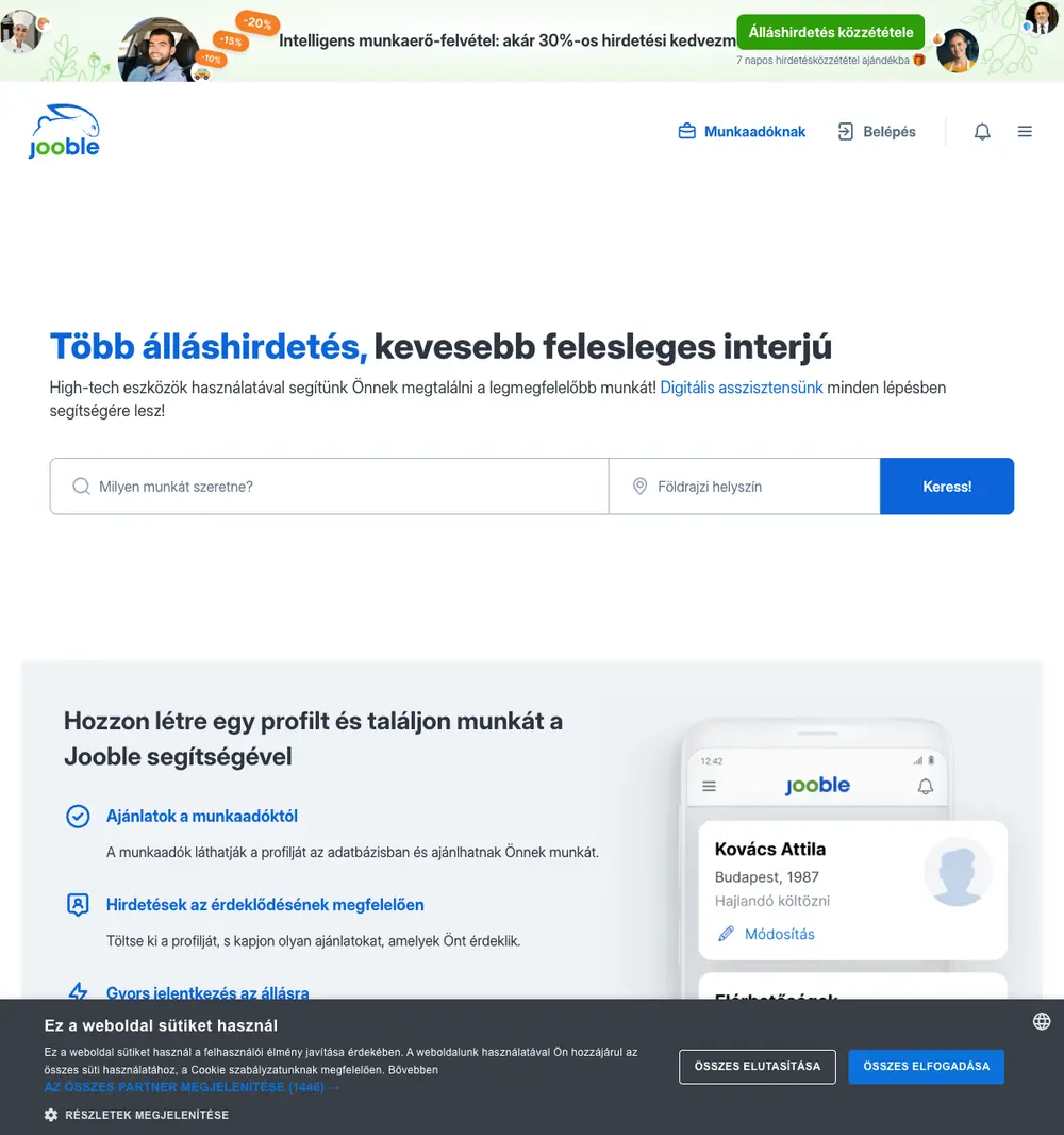 Jooble job board platform screenshot showing job search interface