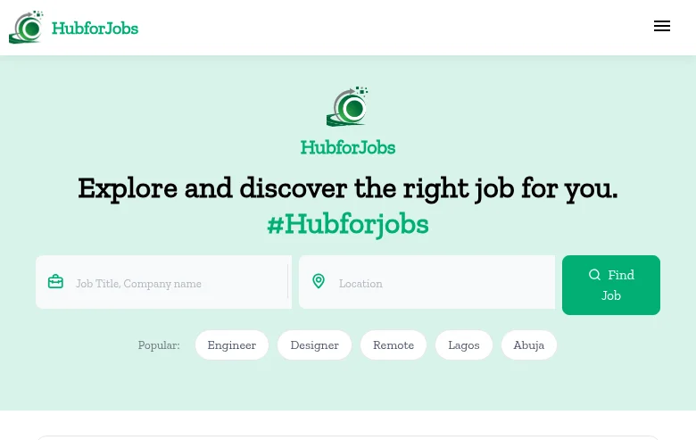 HubforJobs screenshot HubforJobs job board platform screenshot showing job search interface