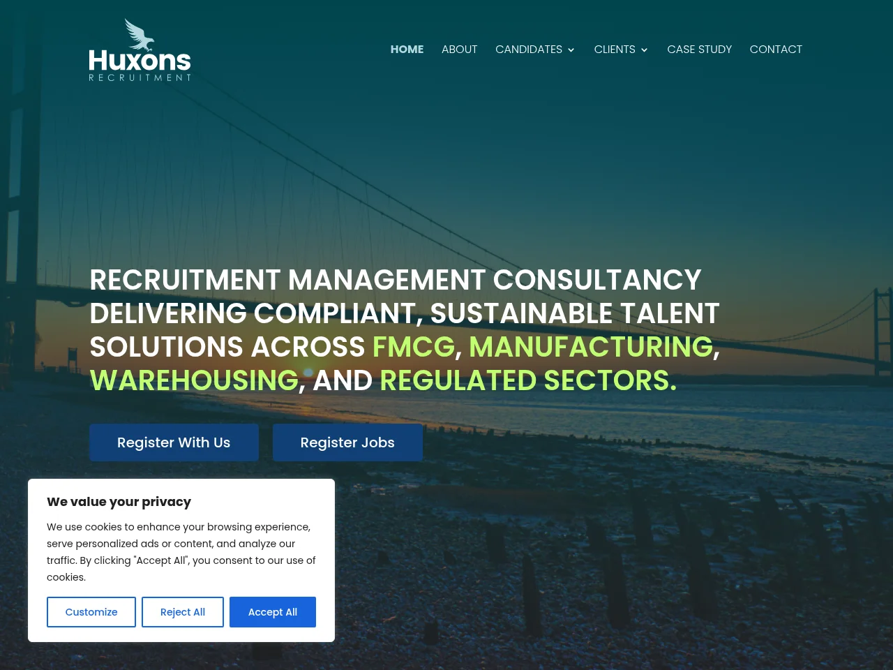 Huxons Recruitment website screenshot