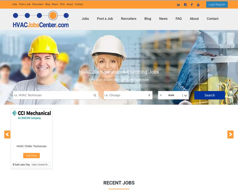 HVAC Jobs Center screenshot HVAC Jobs Center job board platform screenshot showing job search interface