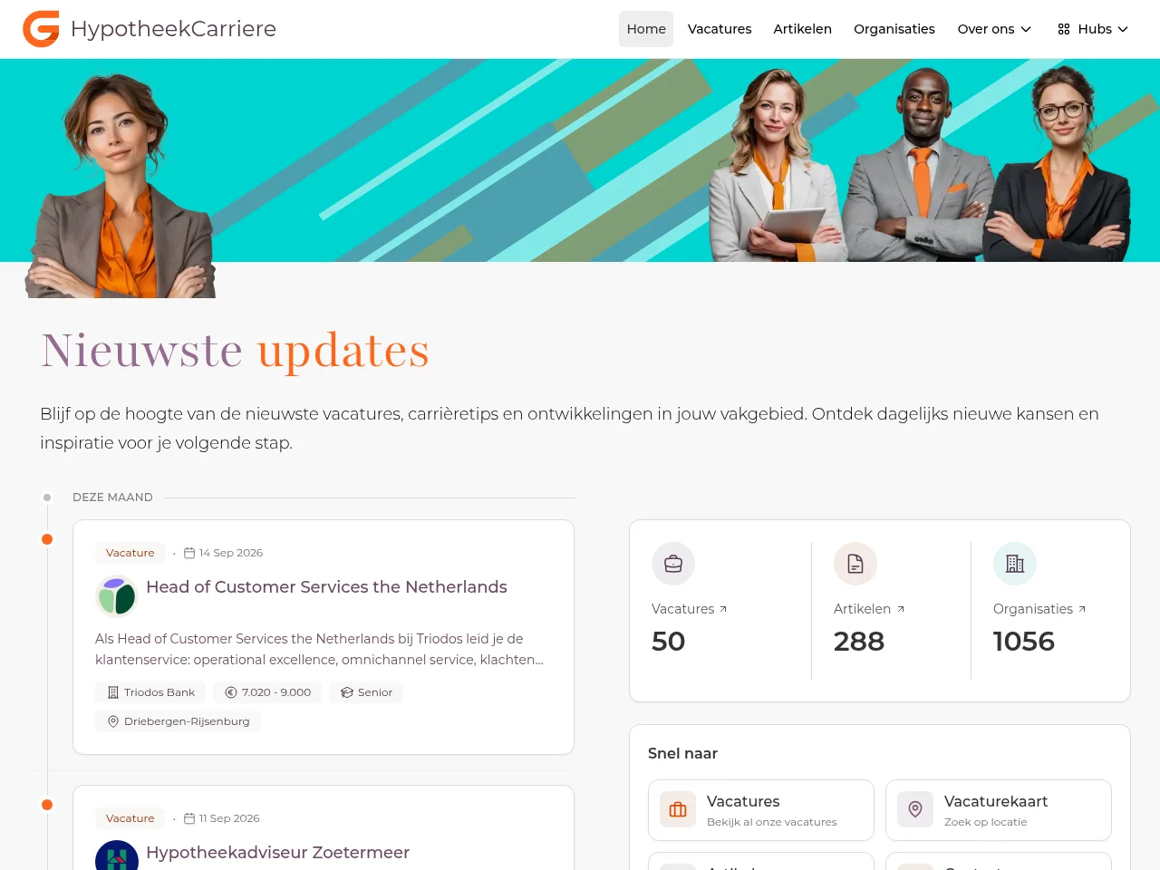 HypotheekCarriere.nl job board platform screenshot showing job search interface