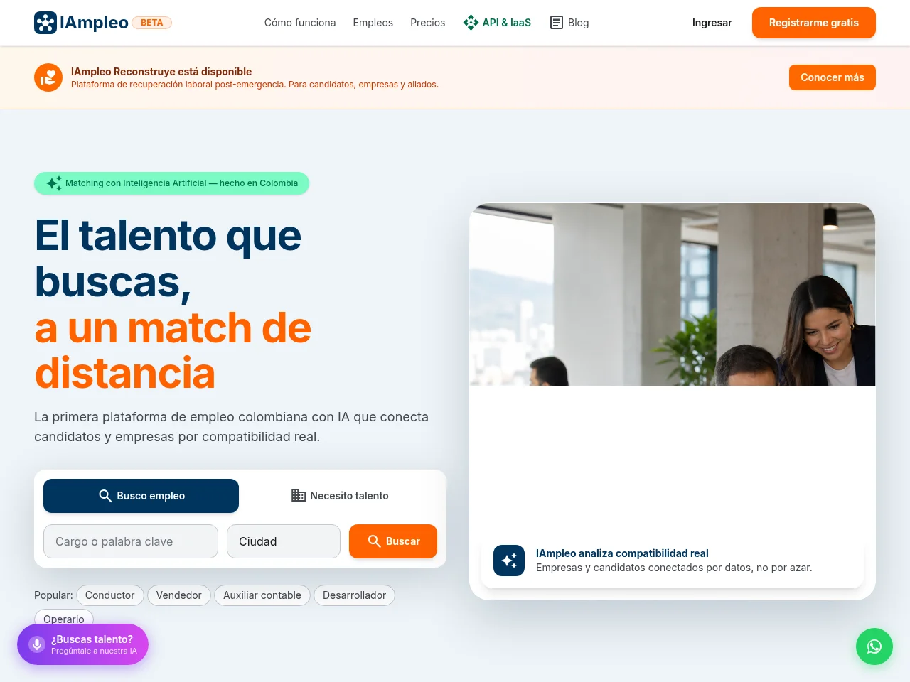 IAmpleo job board platform screenshot showing job search interface