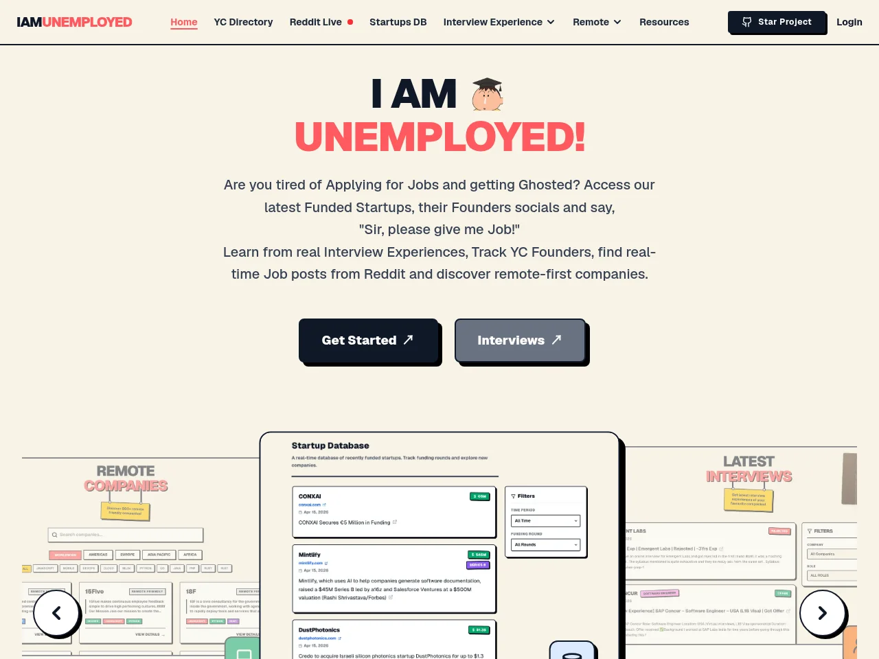 iamunemployed job board platform screenshot showing job search interface
