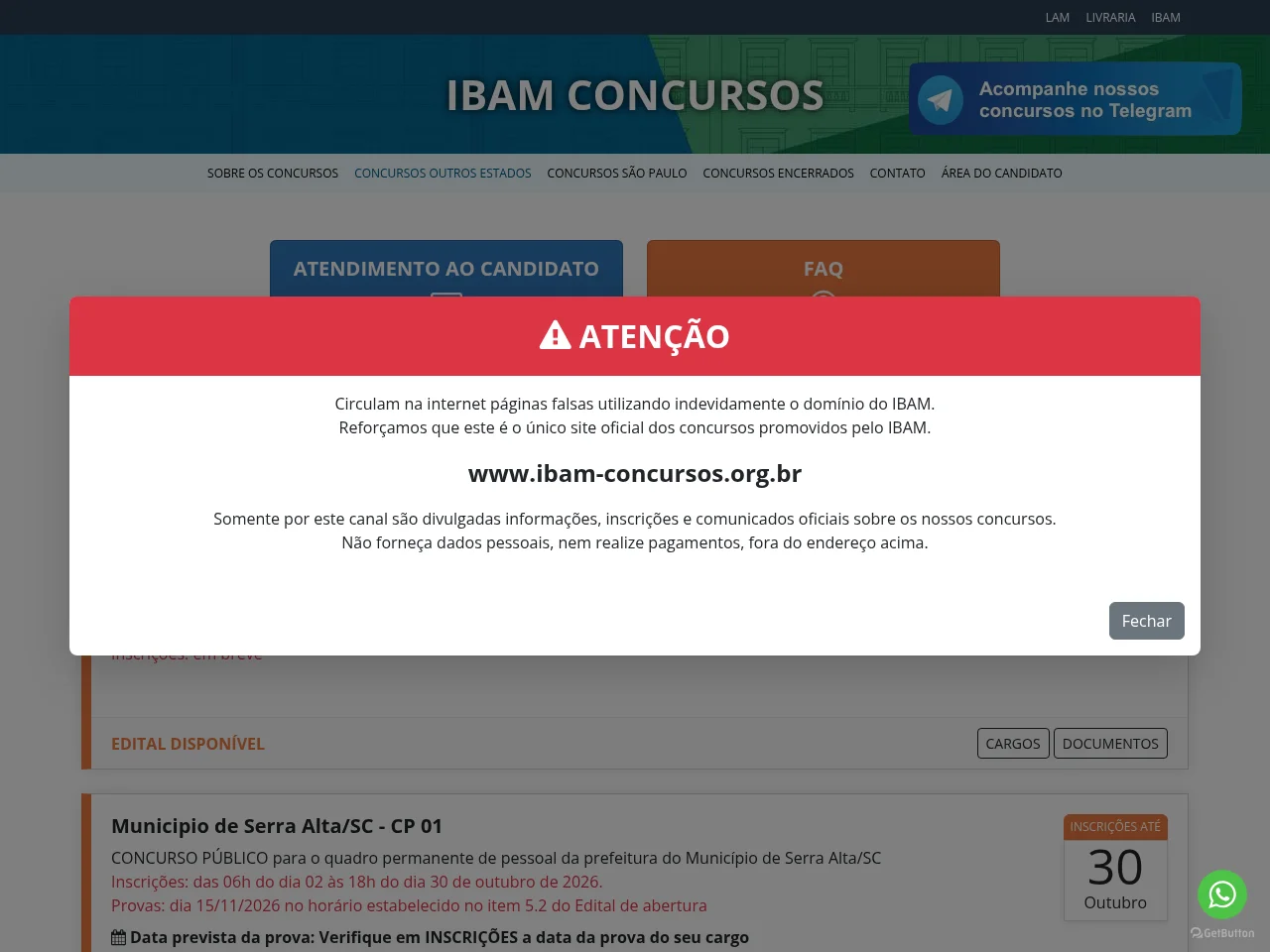IBAM Concursos screenshot IBAM Concursos job board platform screenshot showing job search interface