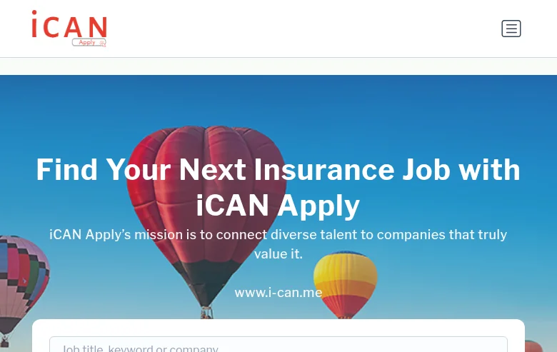 iCAN Apply job board platform screenshot showing job search interface