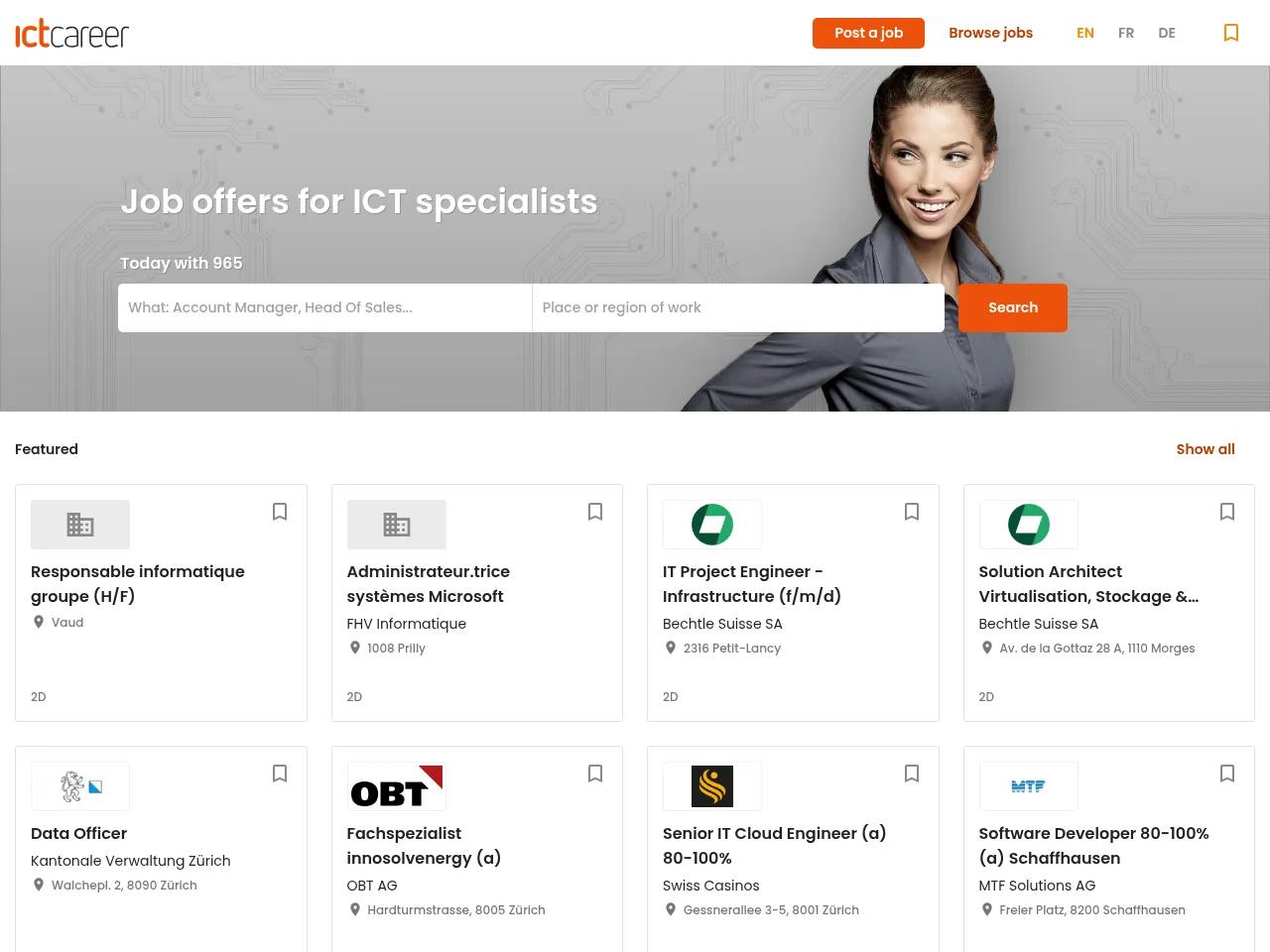 ictcareer.ch screenshot ictcareer.ch job board platform screenshot showing job search interface