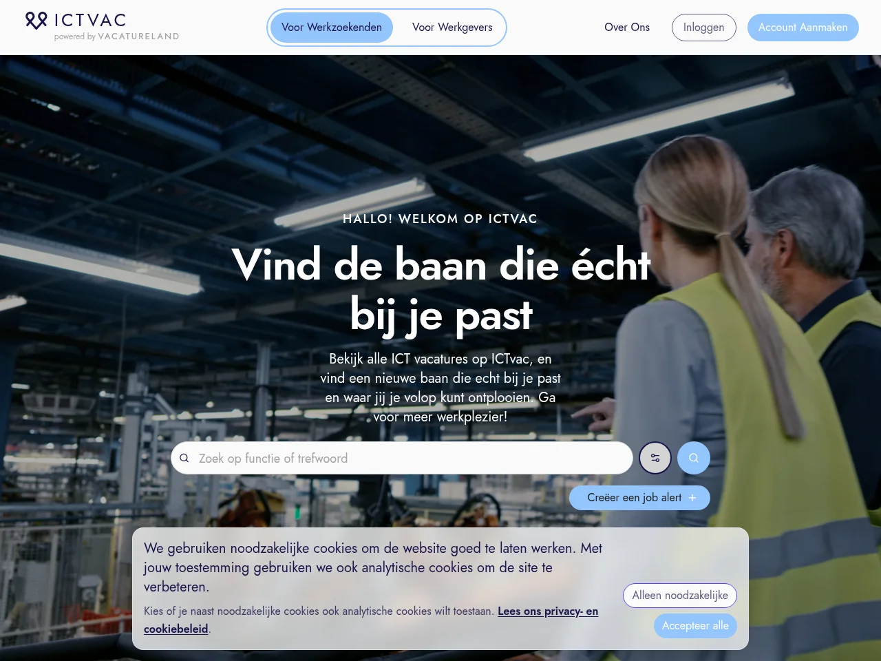 ICTvac job board platform screenshot showing job search interface