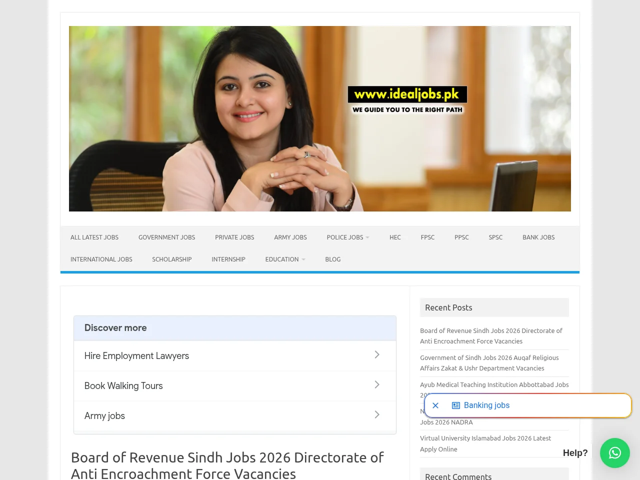 Ideal Jobs Pk job board platform screenshot showing job search interface