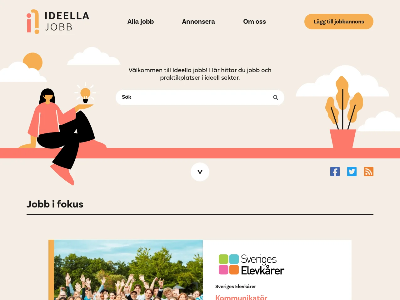 Ideella Jobb job board platform screenshot showing job search interface