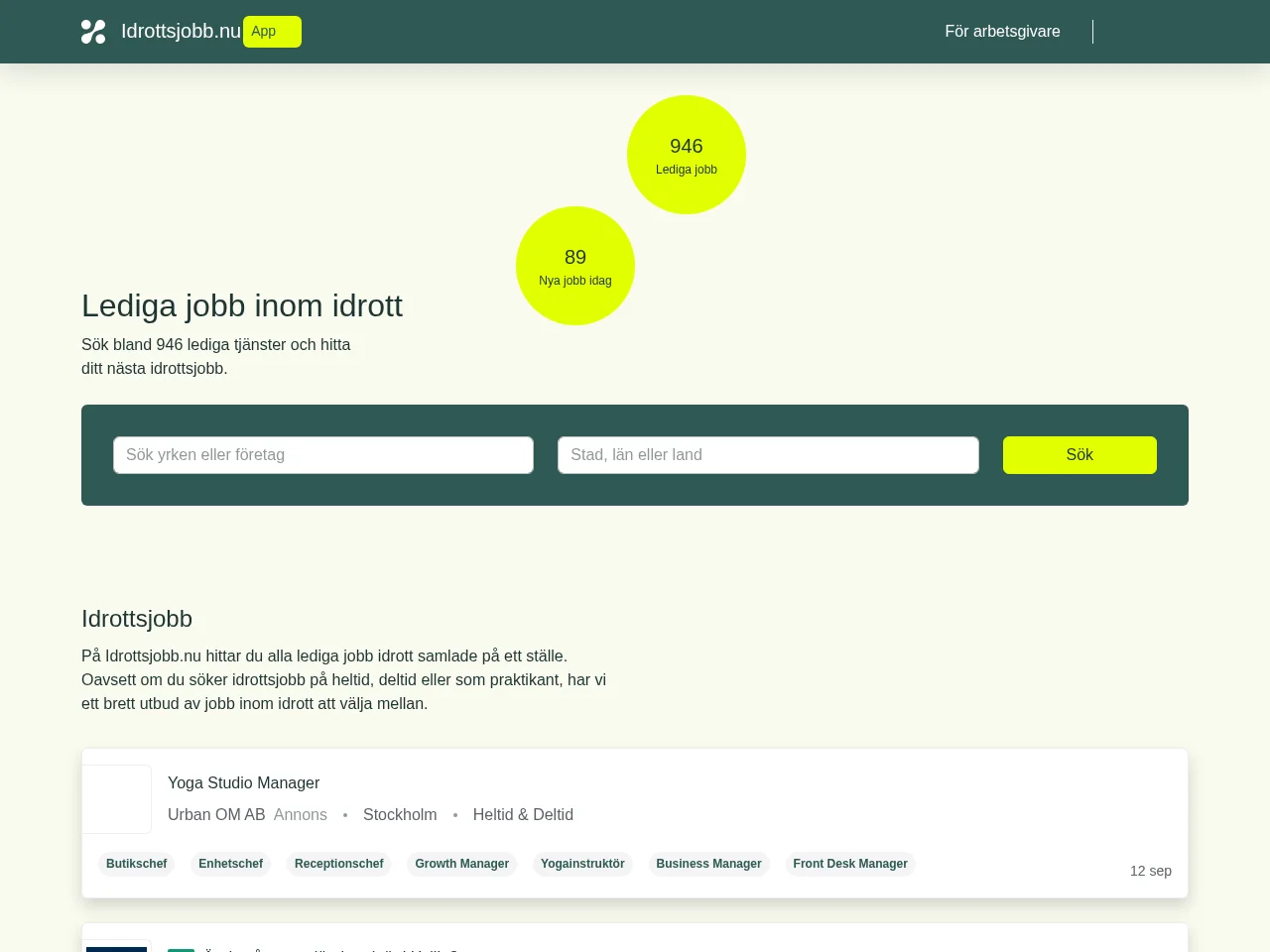 Idrottsjobb.nu screenshot Idrottsjobb.nu job board platform screenshot showing job search interface