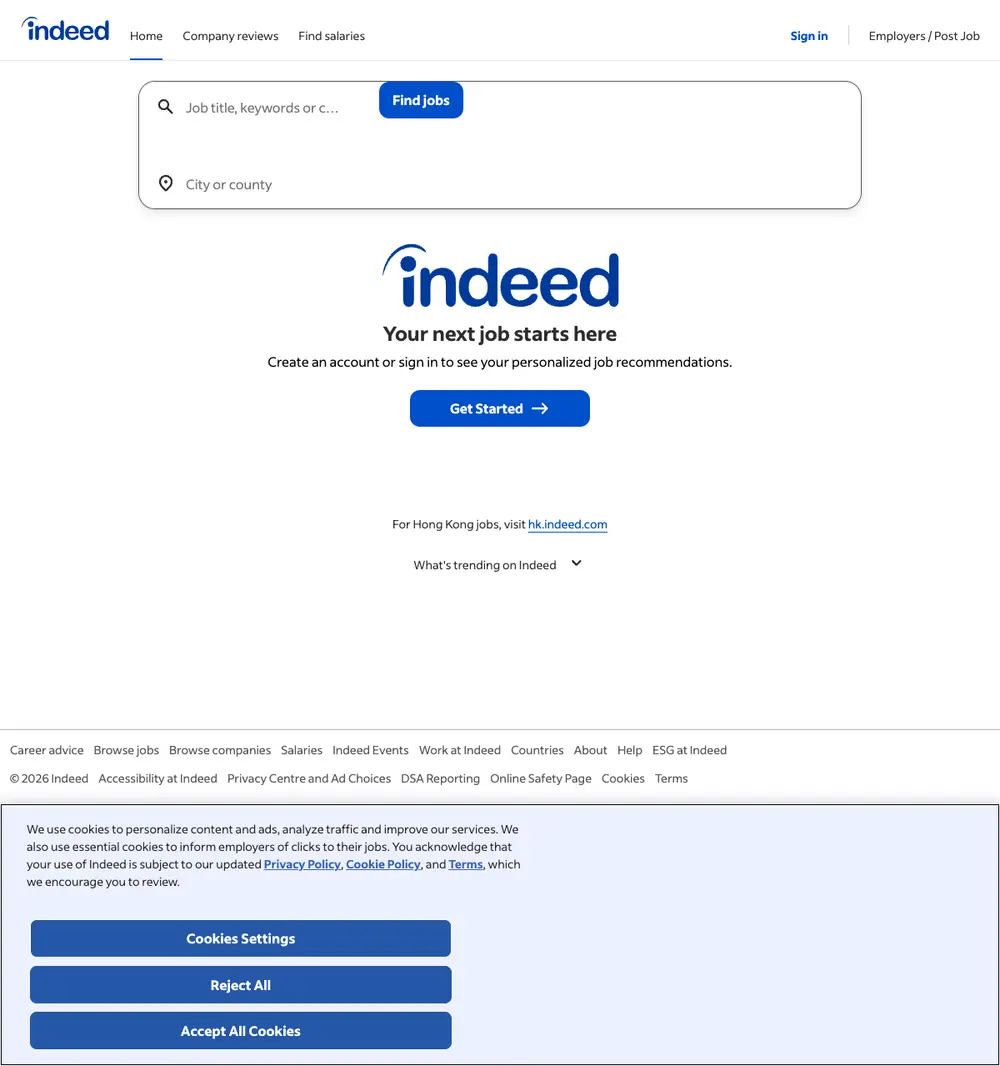 Indeed job board platform screenshot showing job search interface