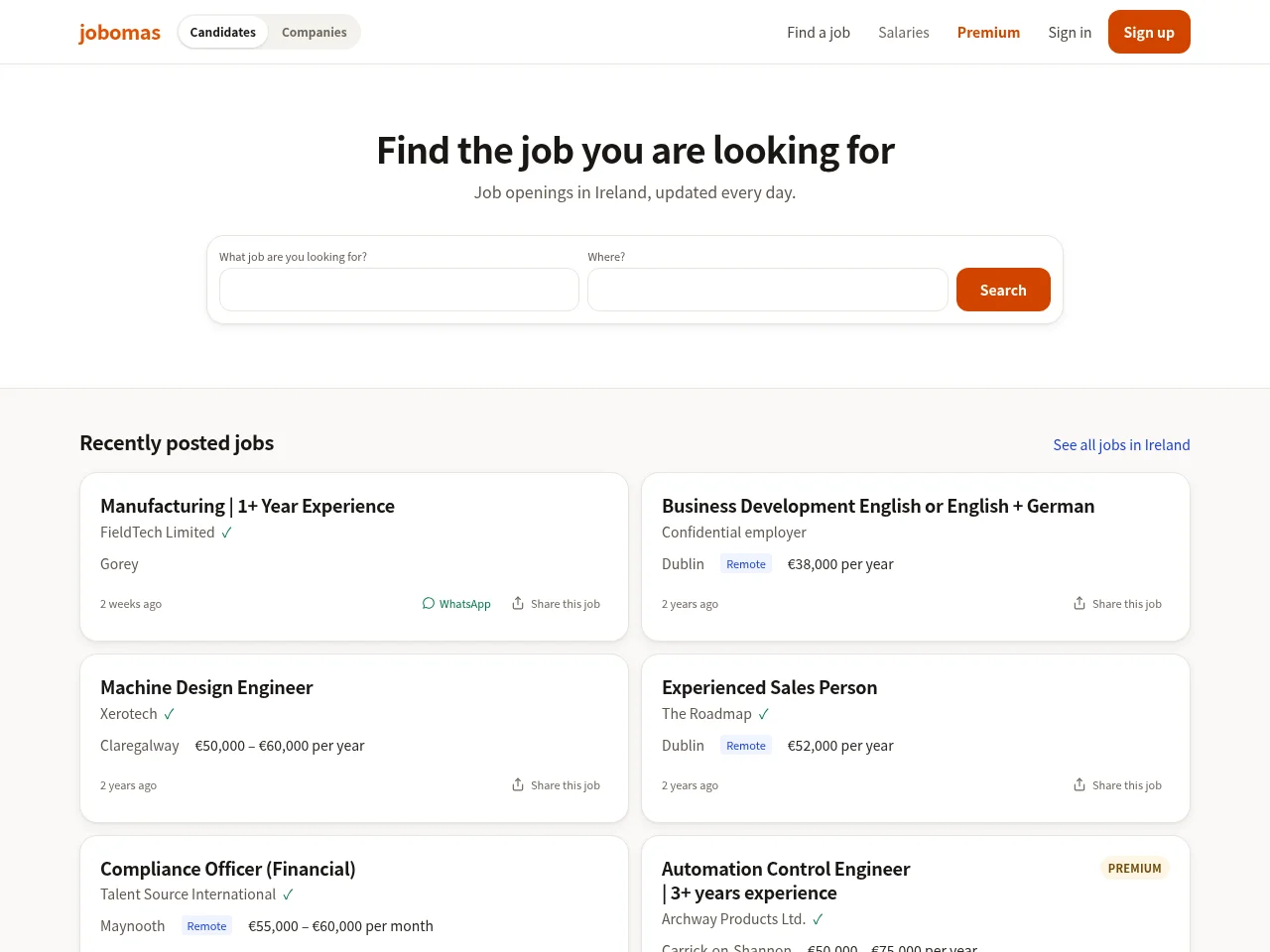 Jobomas screenshot Jobomas job board platform screenshot showing job search interface