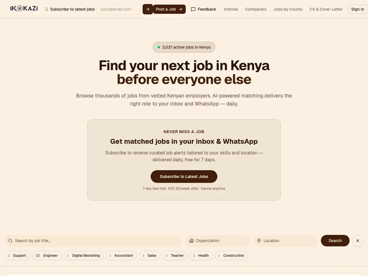 Iko Kazi screenshot Iko Kazi job board platform screenshot showing job search interface