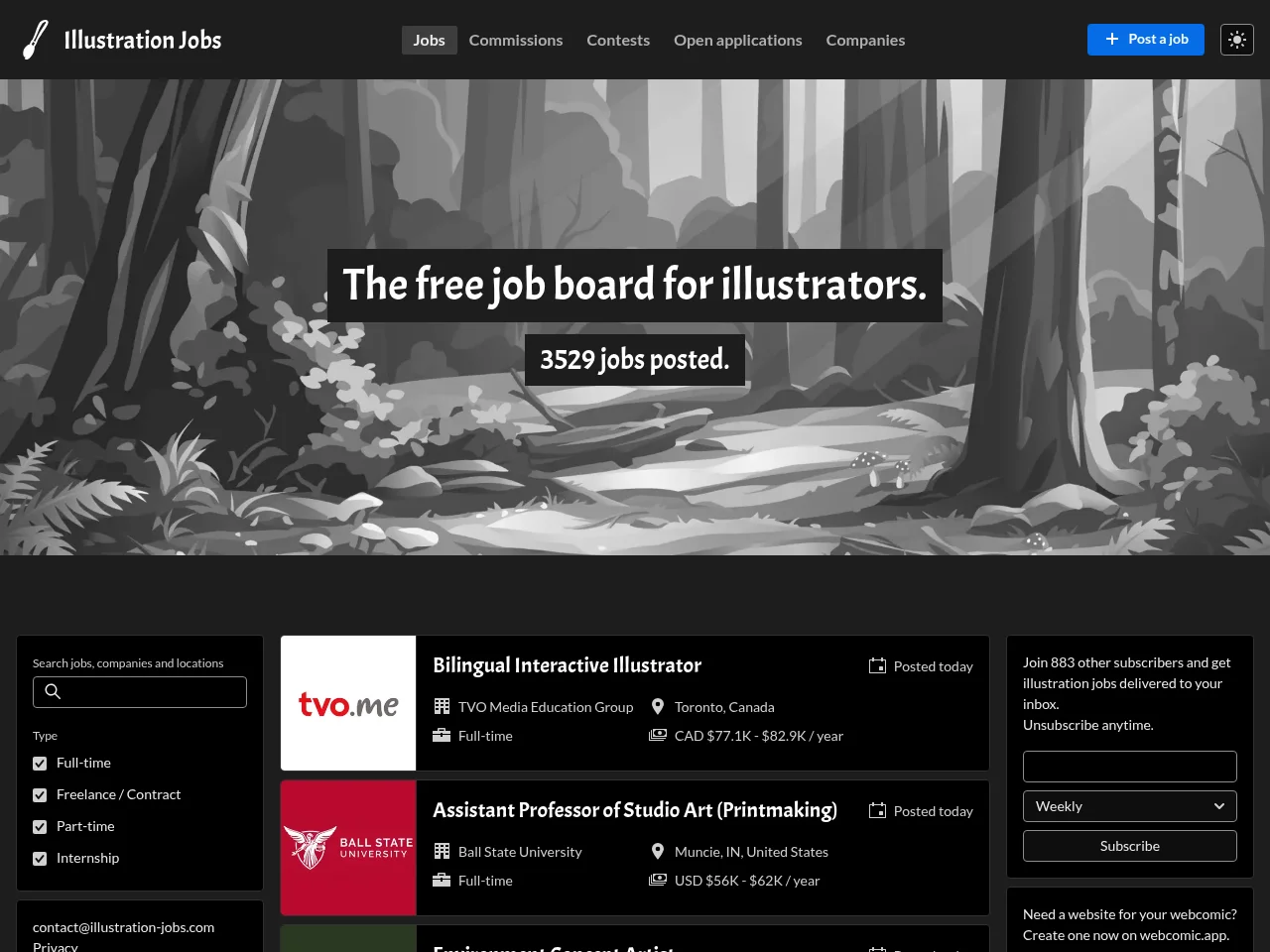 Illustration Jobs job board platform screenshot showing job search interface