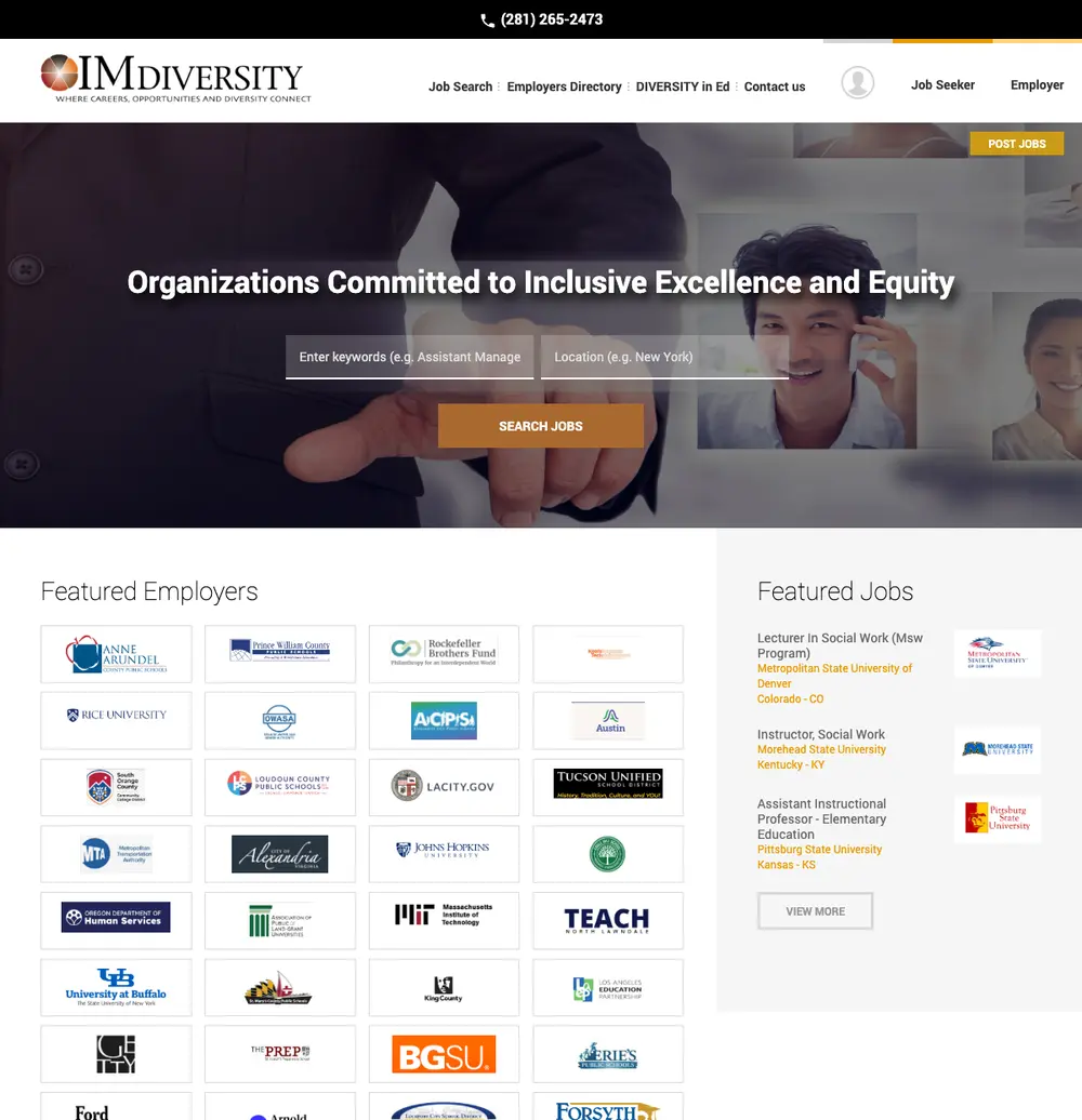 IMDiversity screenshot IMDiversity job board platform screenshot showing job search interface