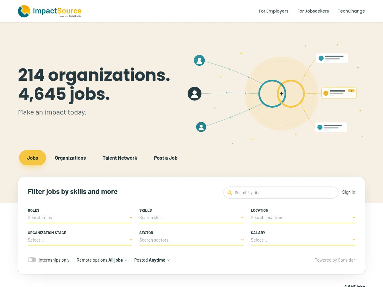 ImpactSource job board platform screenshot showing job search interface