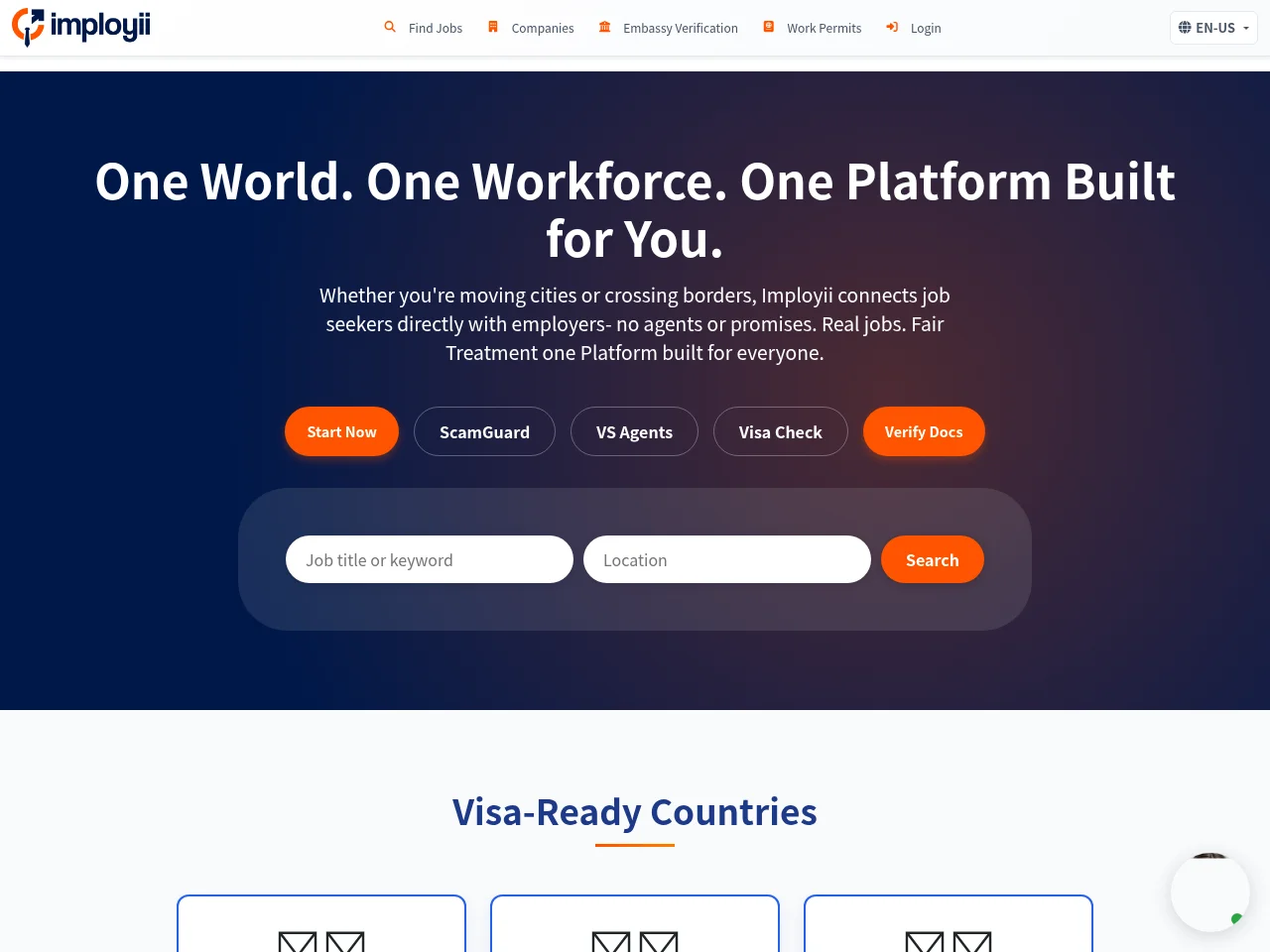 Imployii job board platform screenshot showing job search interface