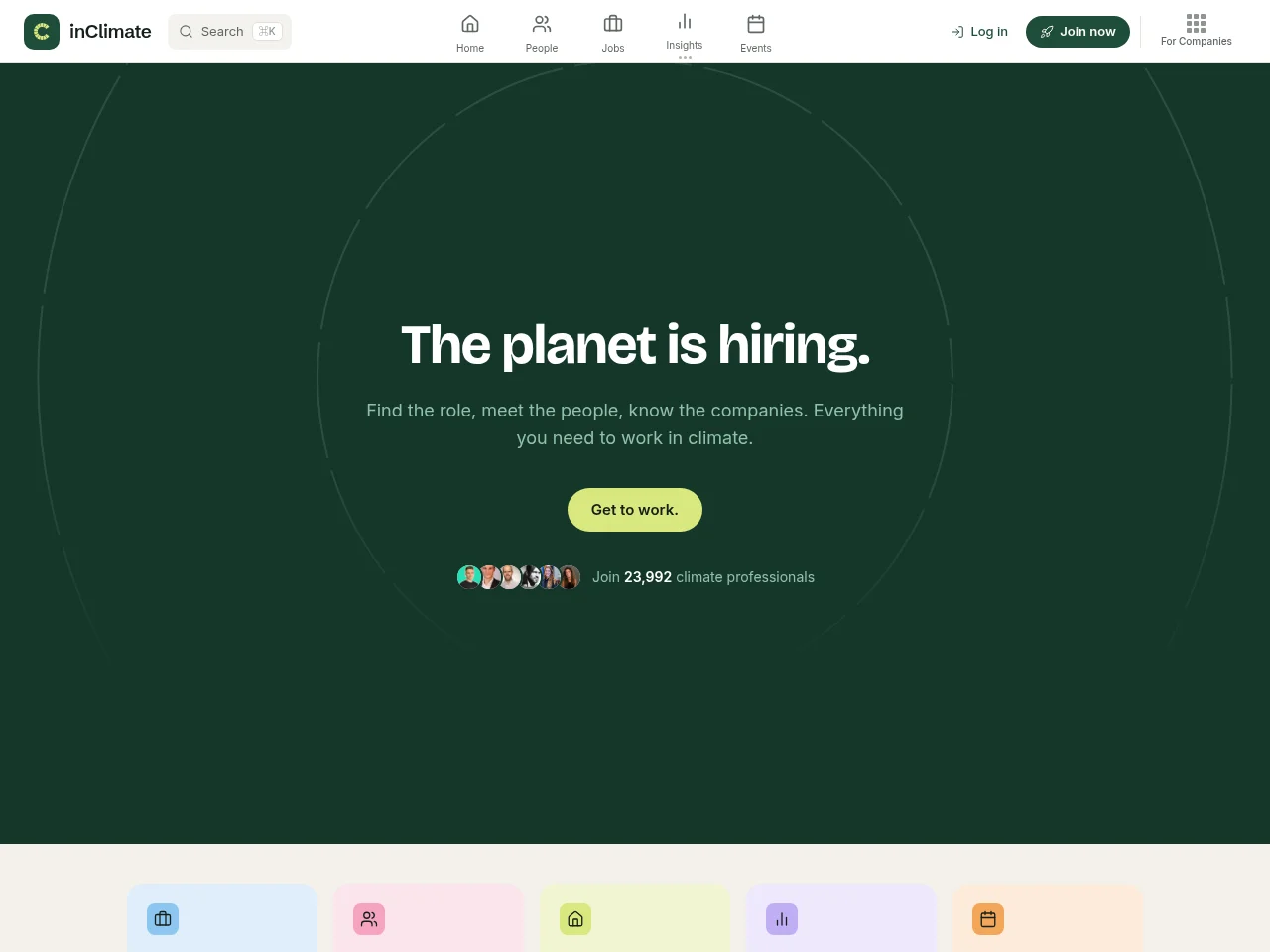 inClimate screenshot inClimate job board platform screenshot showing job search interface