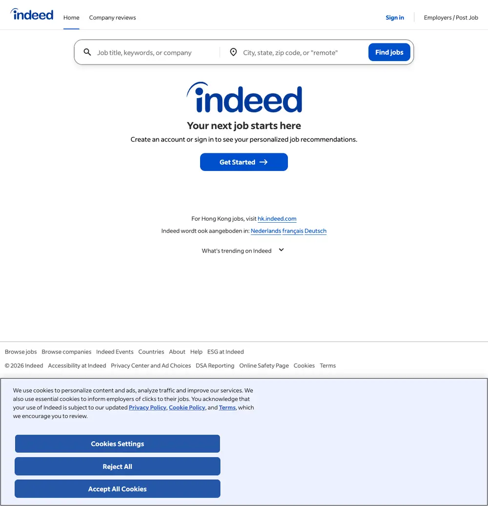 Indeed Belgium job board platform screenshot showing job search interface
