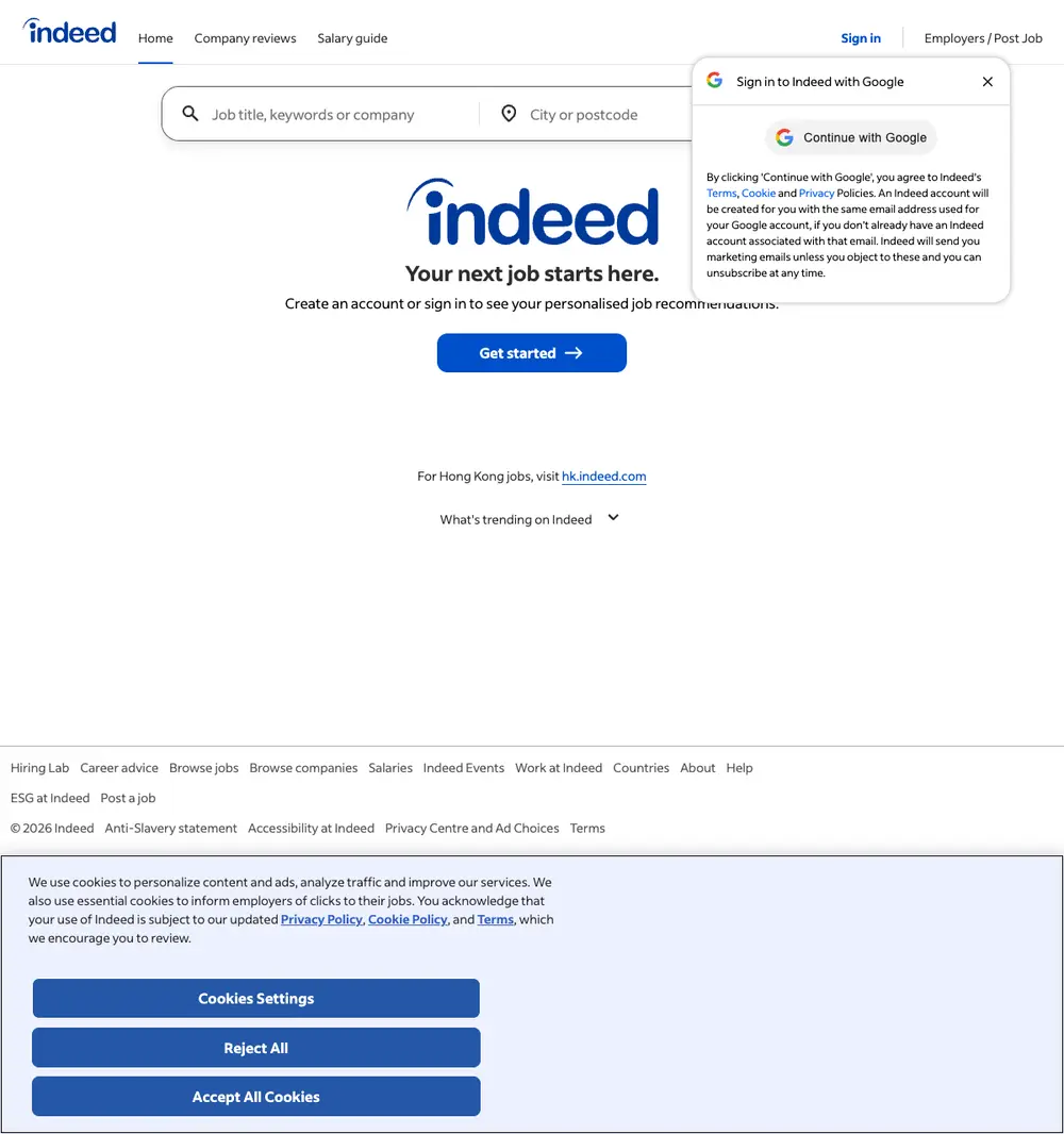 Indeed job board platform screenshot showing job search interface