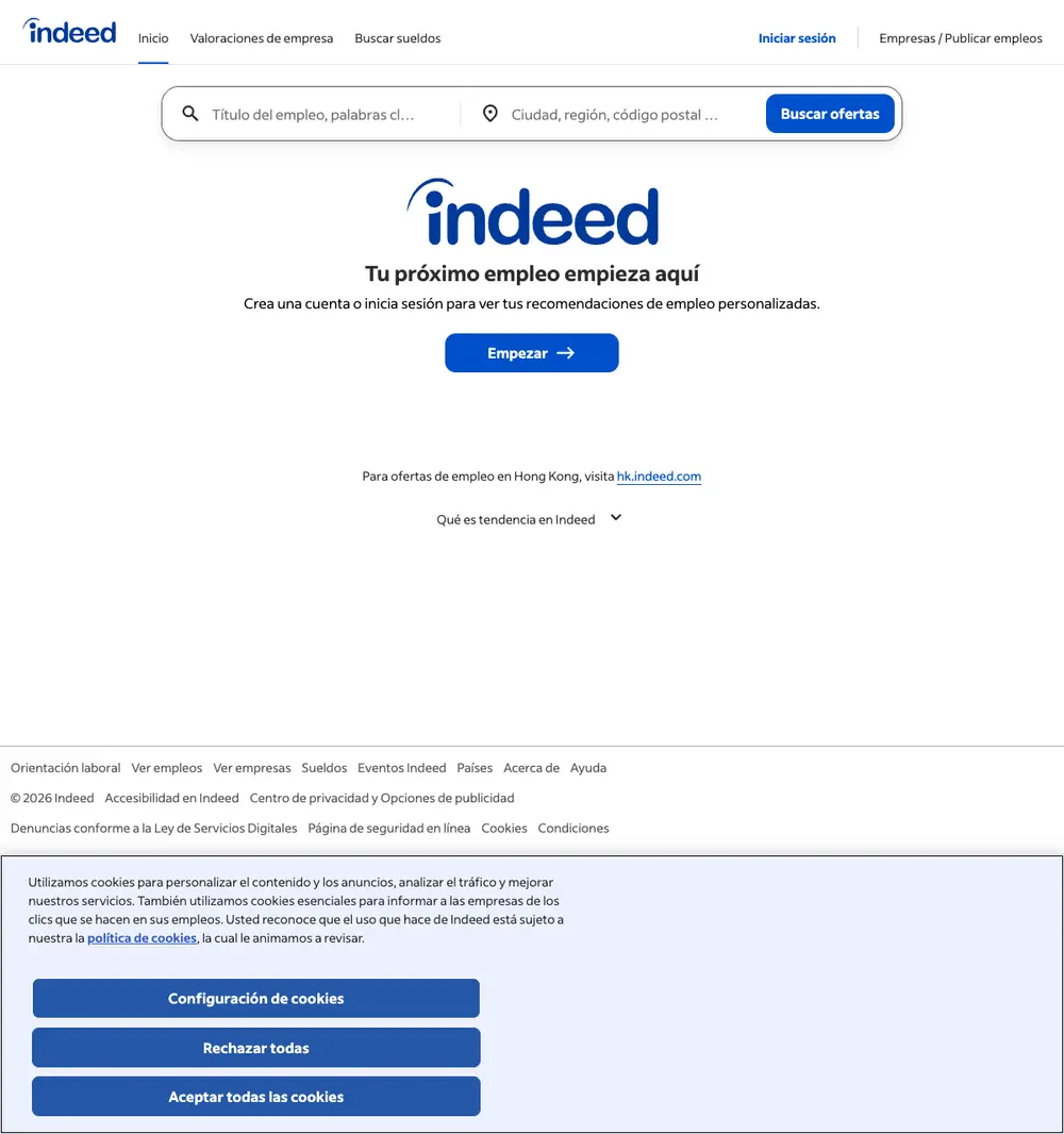 Indeed España job board platform screenshot showing job search interface