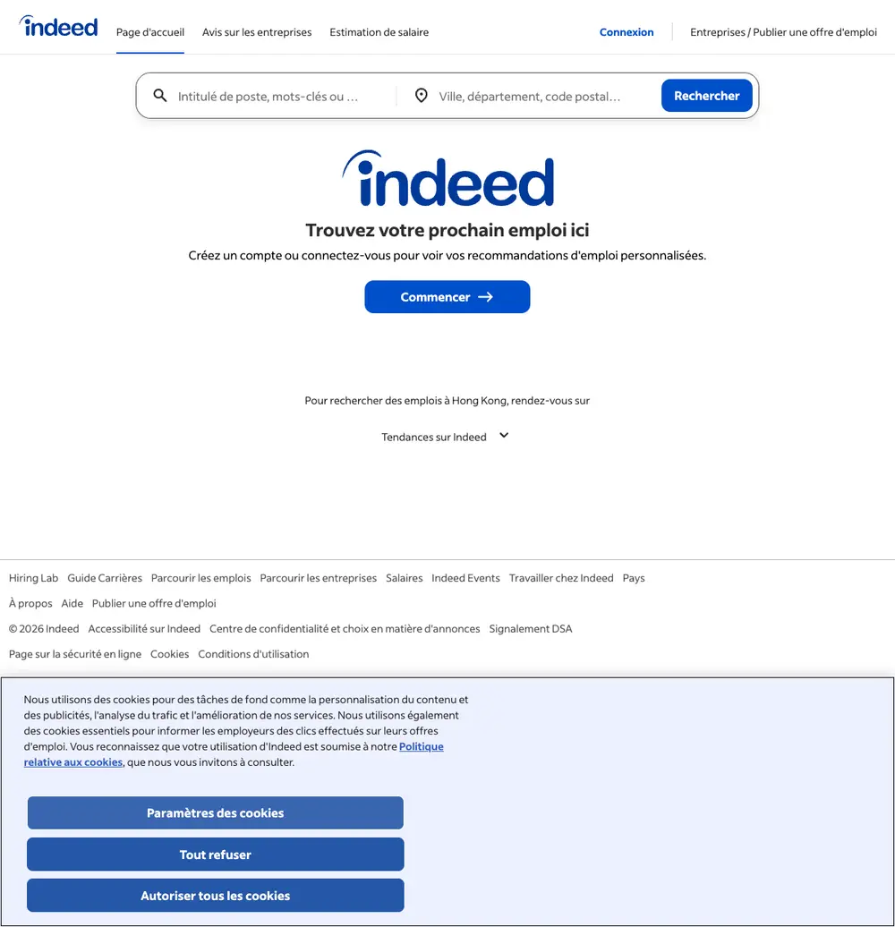 Indeed France job board platform screenshot showing job search interface