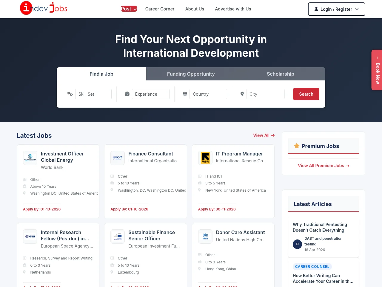 IndevJobs job board platform screenshot showing job search interface