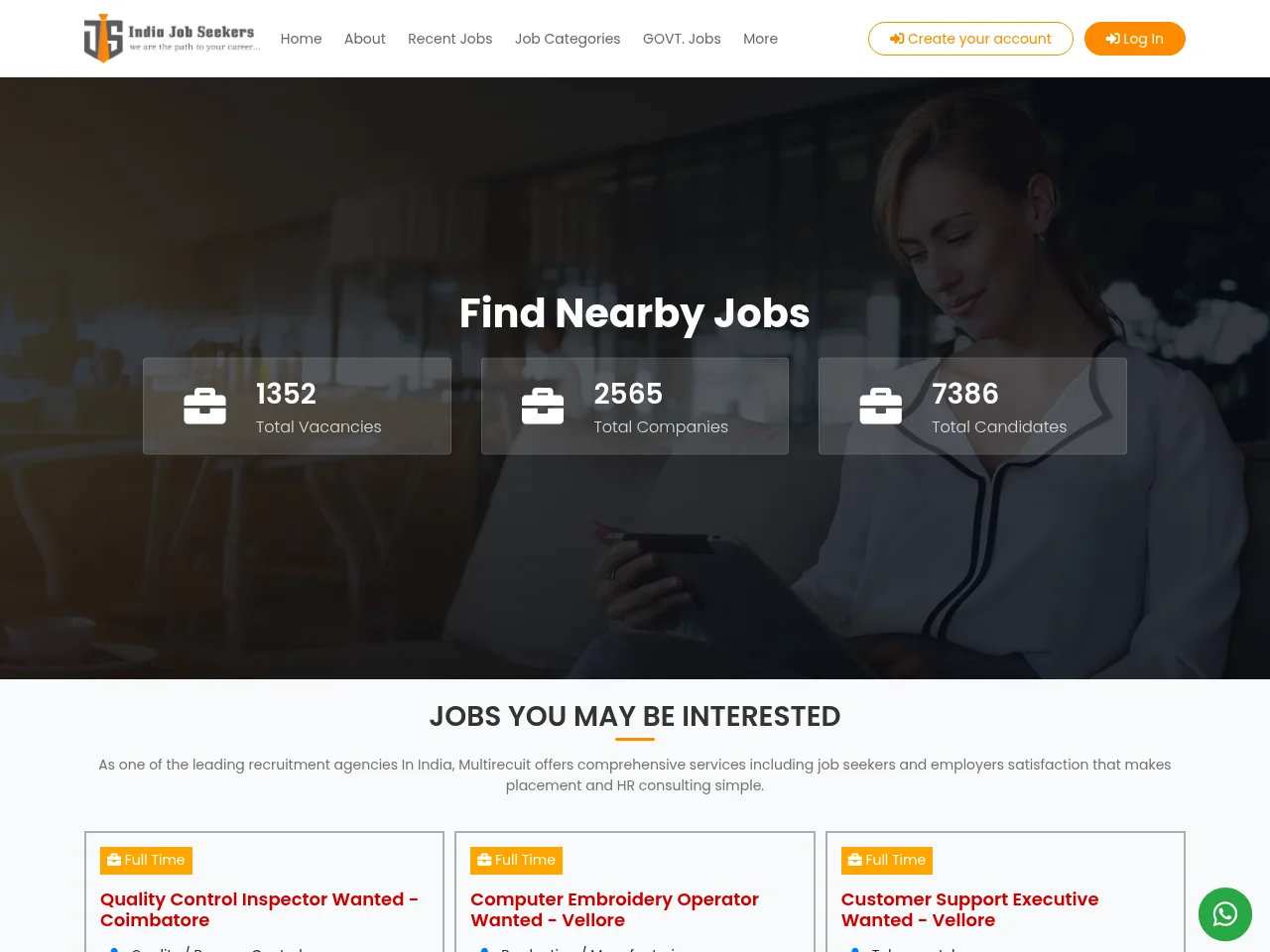 India Job Seekers screenshot India Job Seekers job board platform screenshot showing job search interface