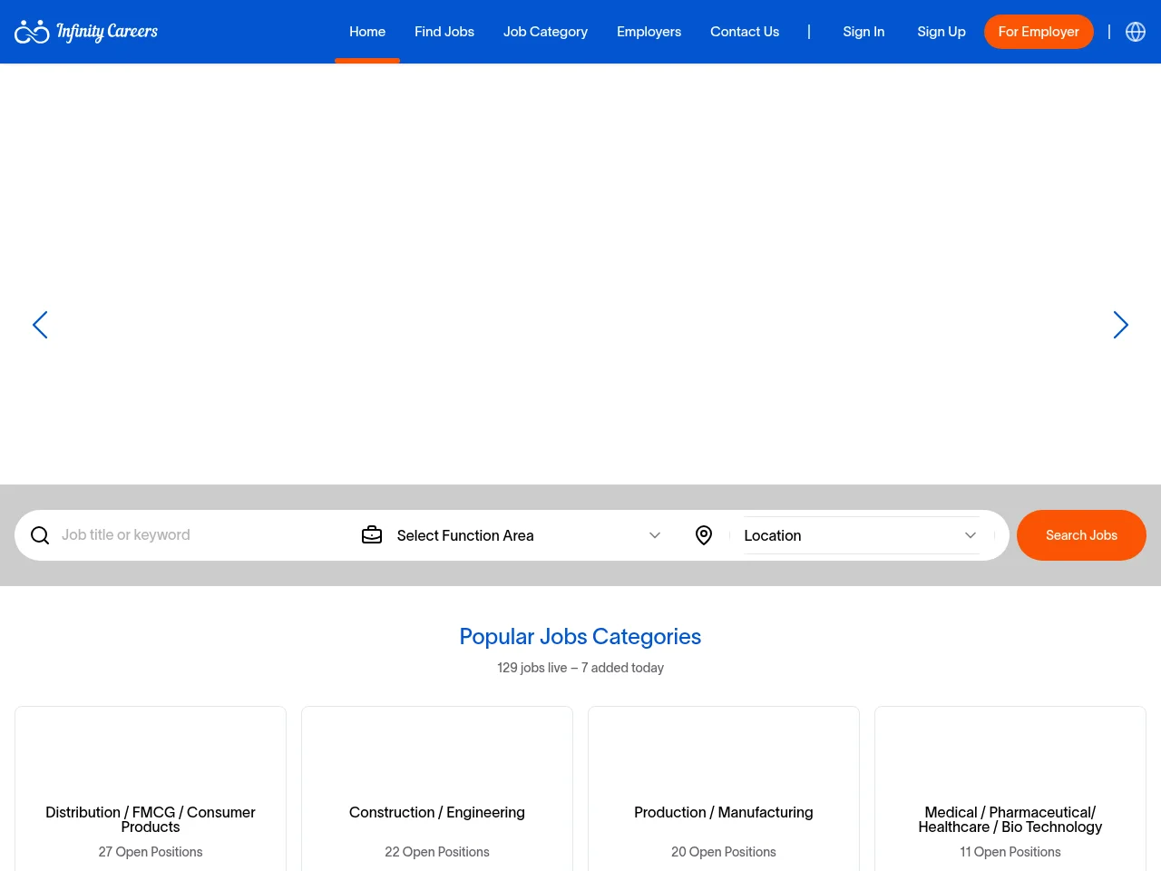 Infinity Careers job board platform screenshot showing job search interface
