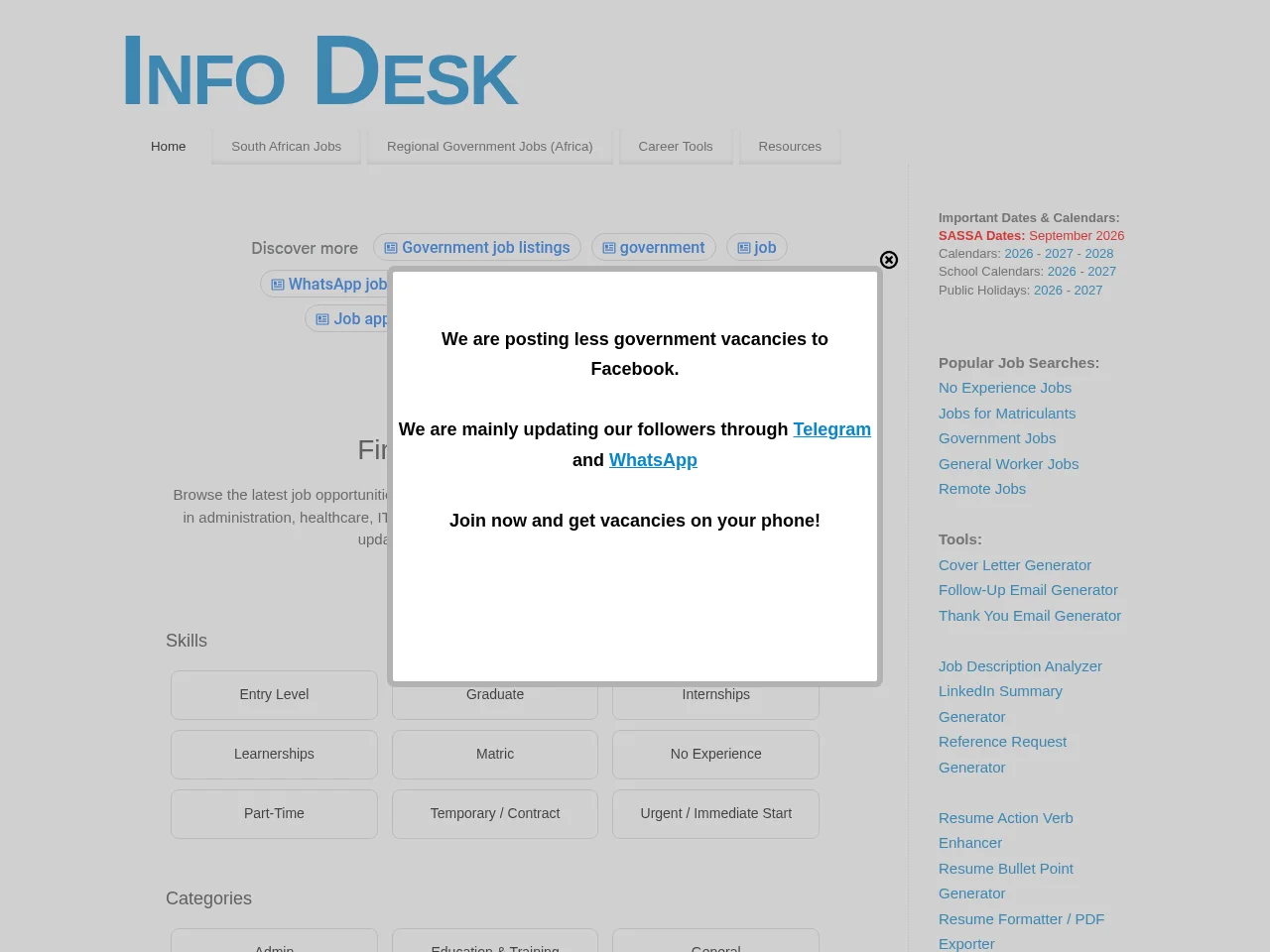 Info Desk screenshot Info Desk job board platform screenshot showing job search interface