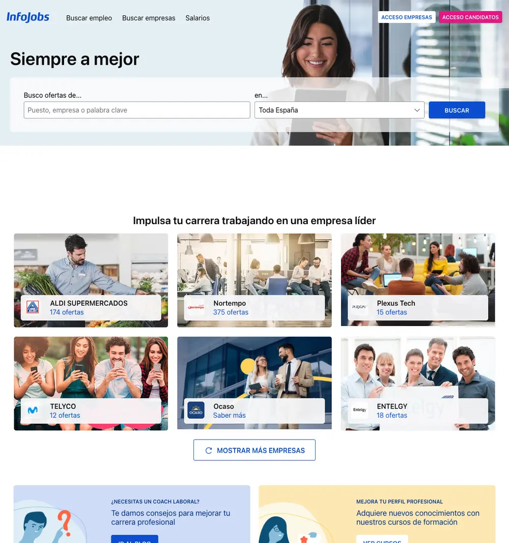 InfoJobs job board platform screenshot showing job search interface
