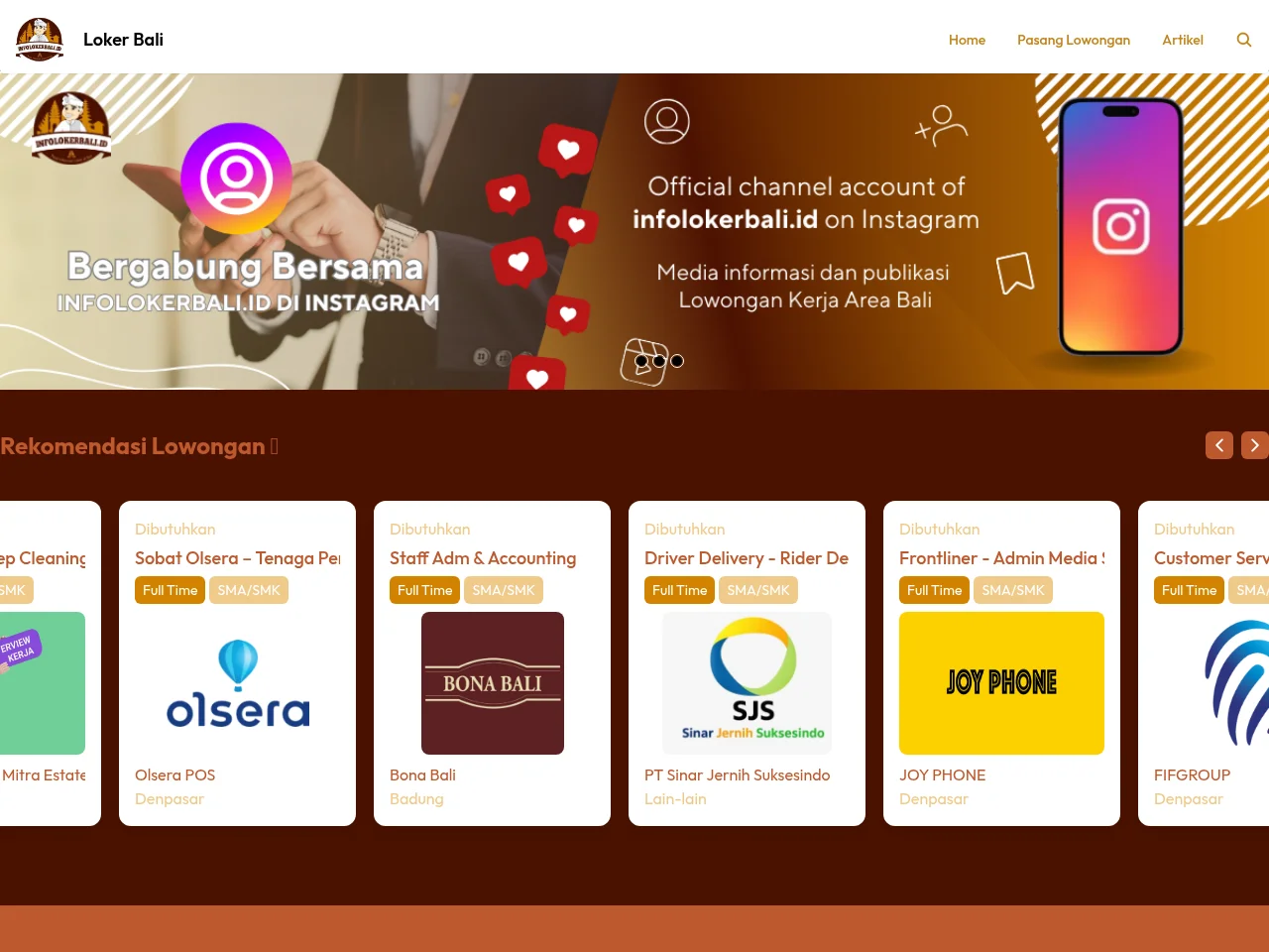 Info Loker Bali screenshot Info Loker Bali job board platform screenshot showing job search interface