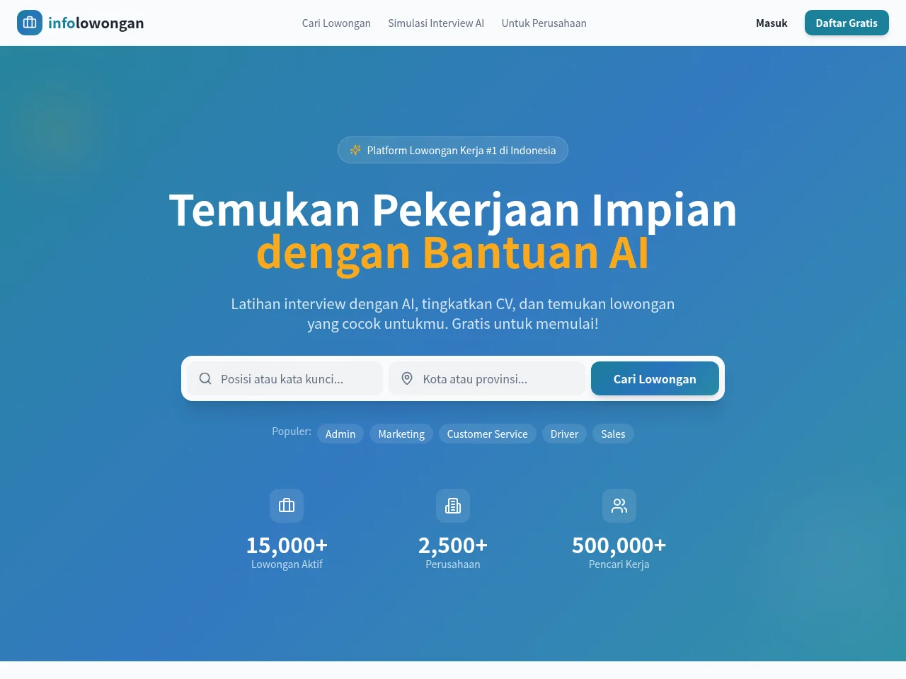 Infolowongan.com screenshot Infolowongan.com job board platform screenshot showing job search interface