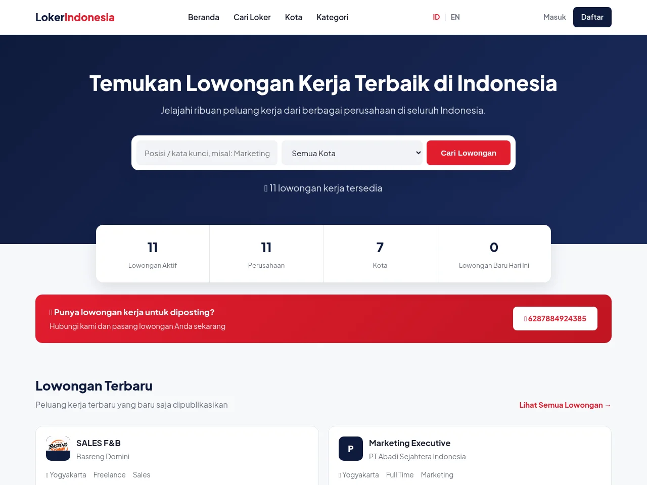 Loker Indonesia screenshot Loker Indonesia job board platform screenshot showing job search interface