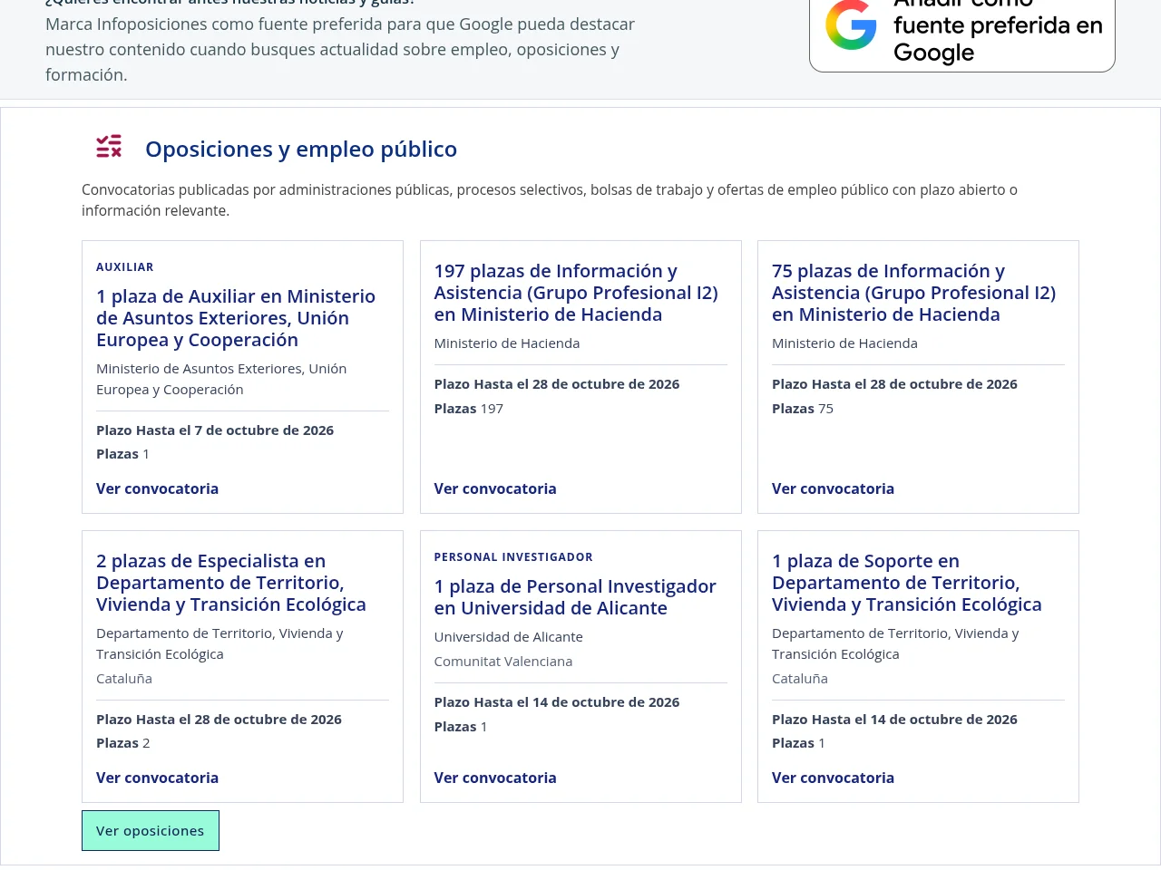 Infoposiciones job board platform screenshot showing job search interface
