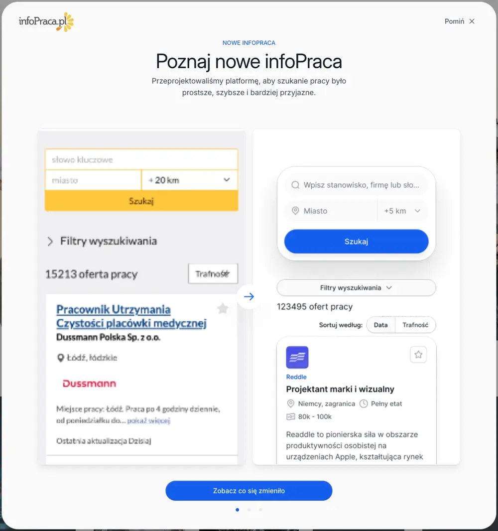 infoPraca.pl job board platform screenshot showing job search interface