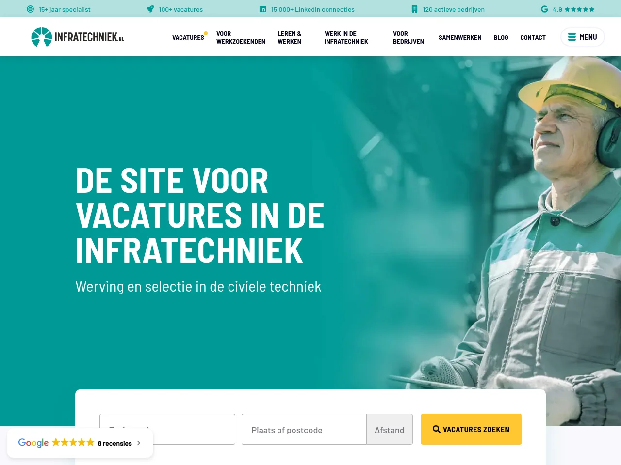 Infratechniek.nl job board platform screenshot showing job search interface