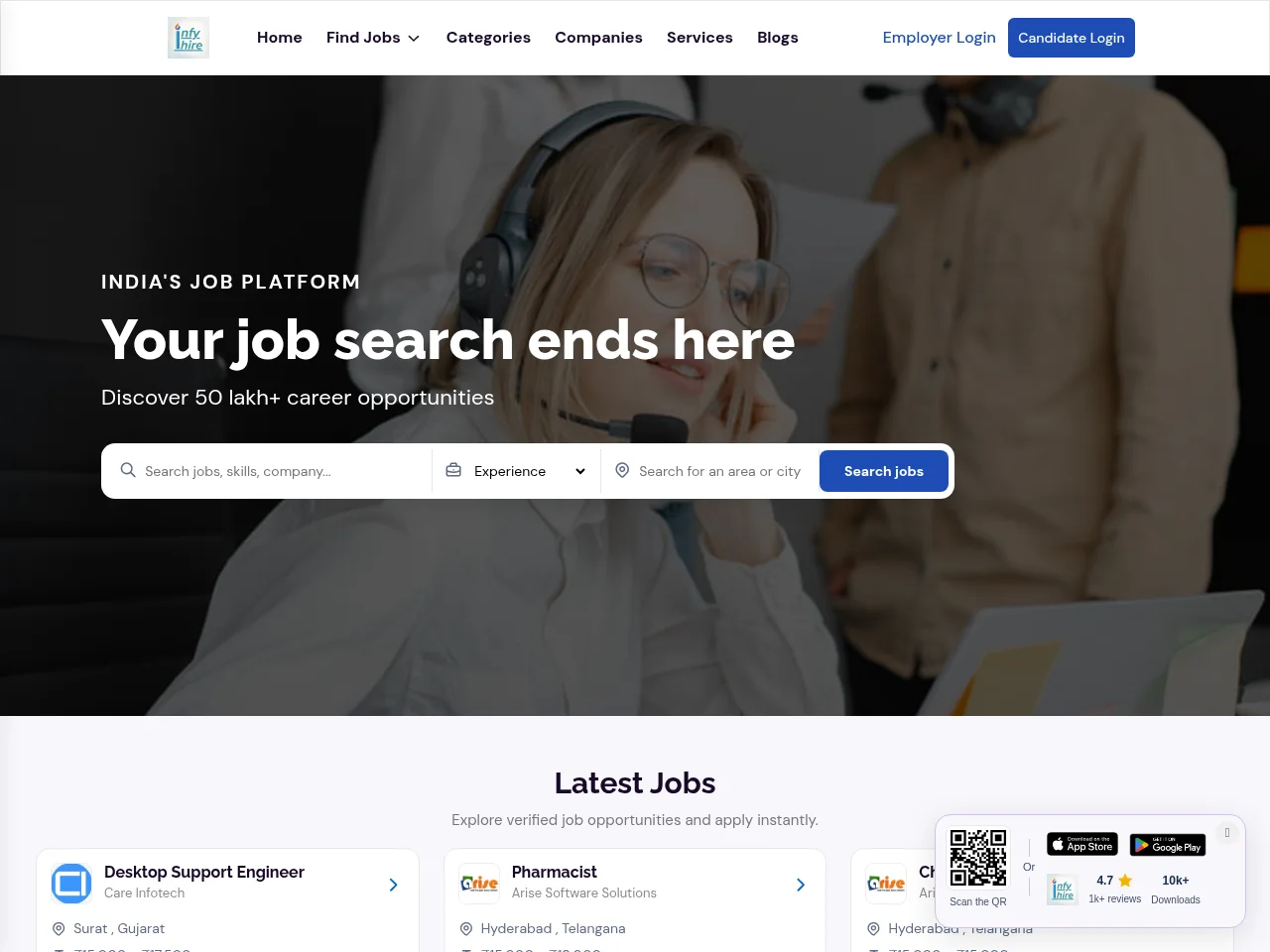 InfyHire screenshot InfyHire job board platform screenshot showing job search interface