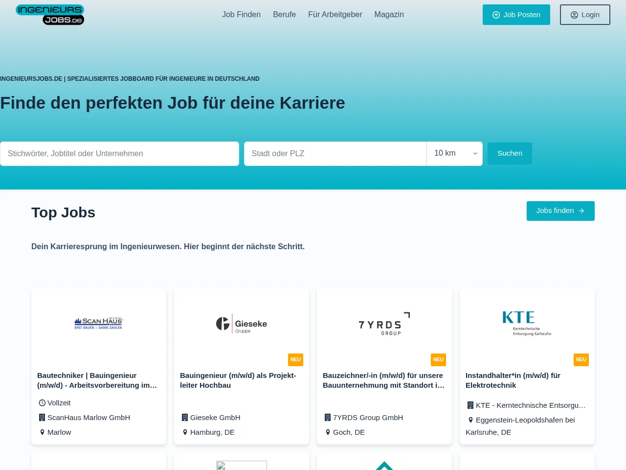 Ingenieursjobs.de screenshot Ingenieursjobs.de job board platform screenshot showing job search interface