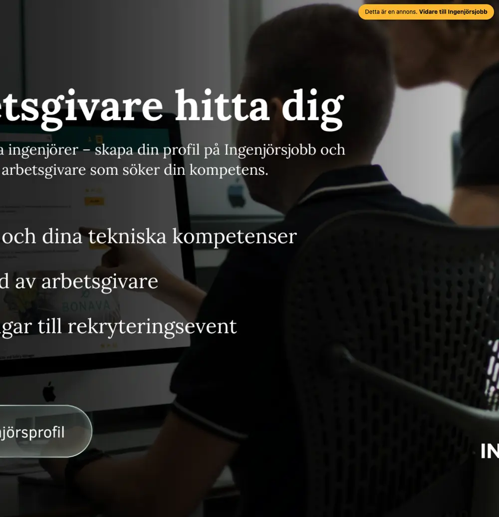 Ingenjörsjobb.se job board platform screenshot showing job search interface