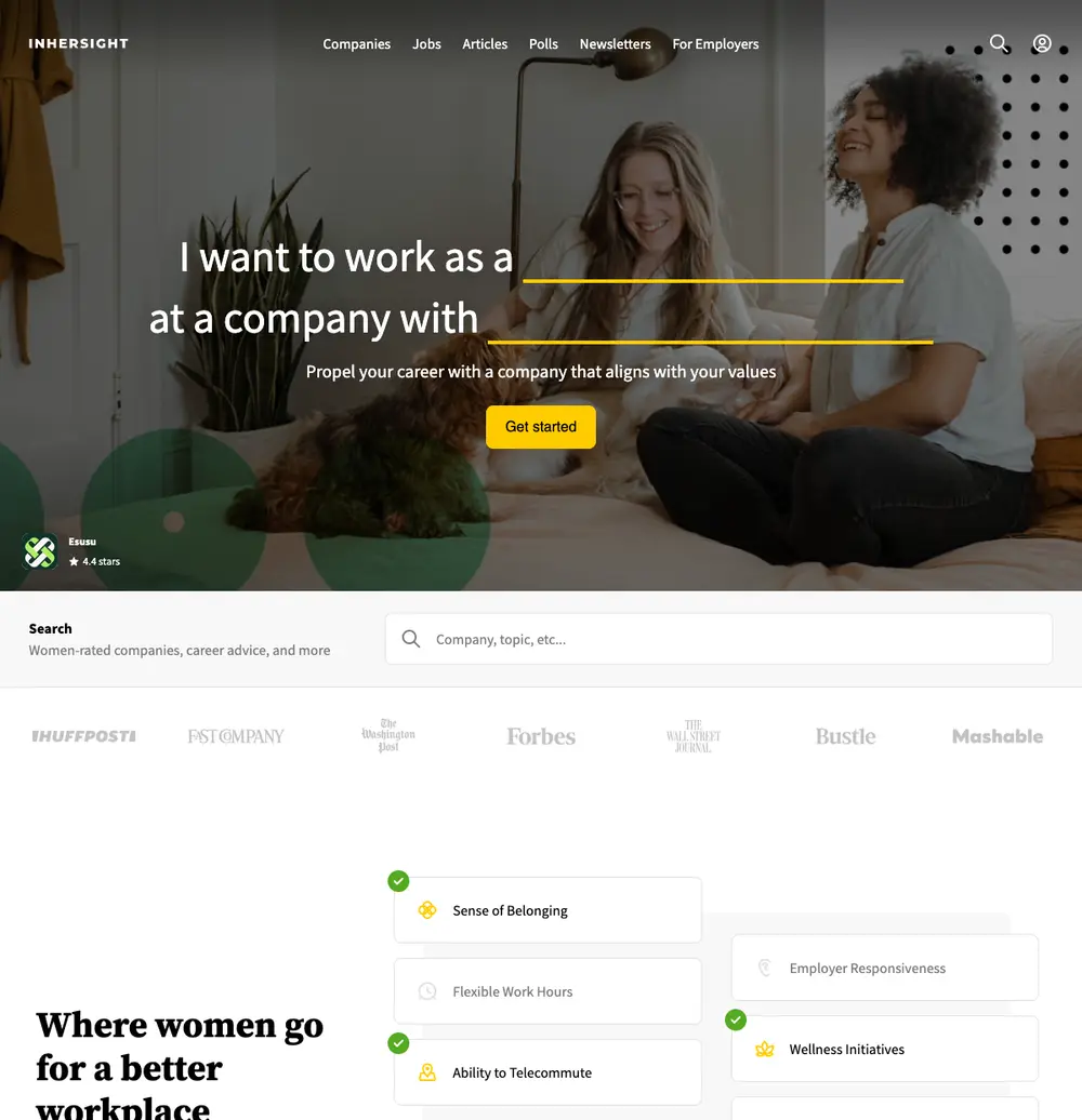 InHerSight job board platform screenshot showing job search interface