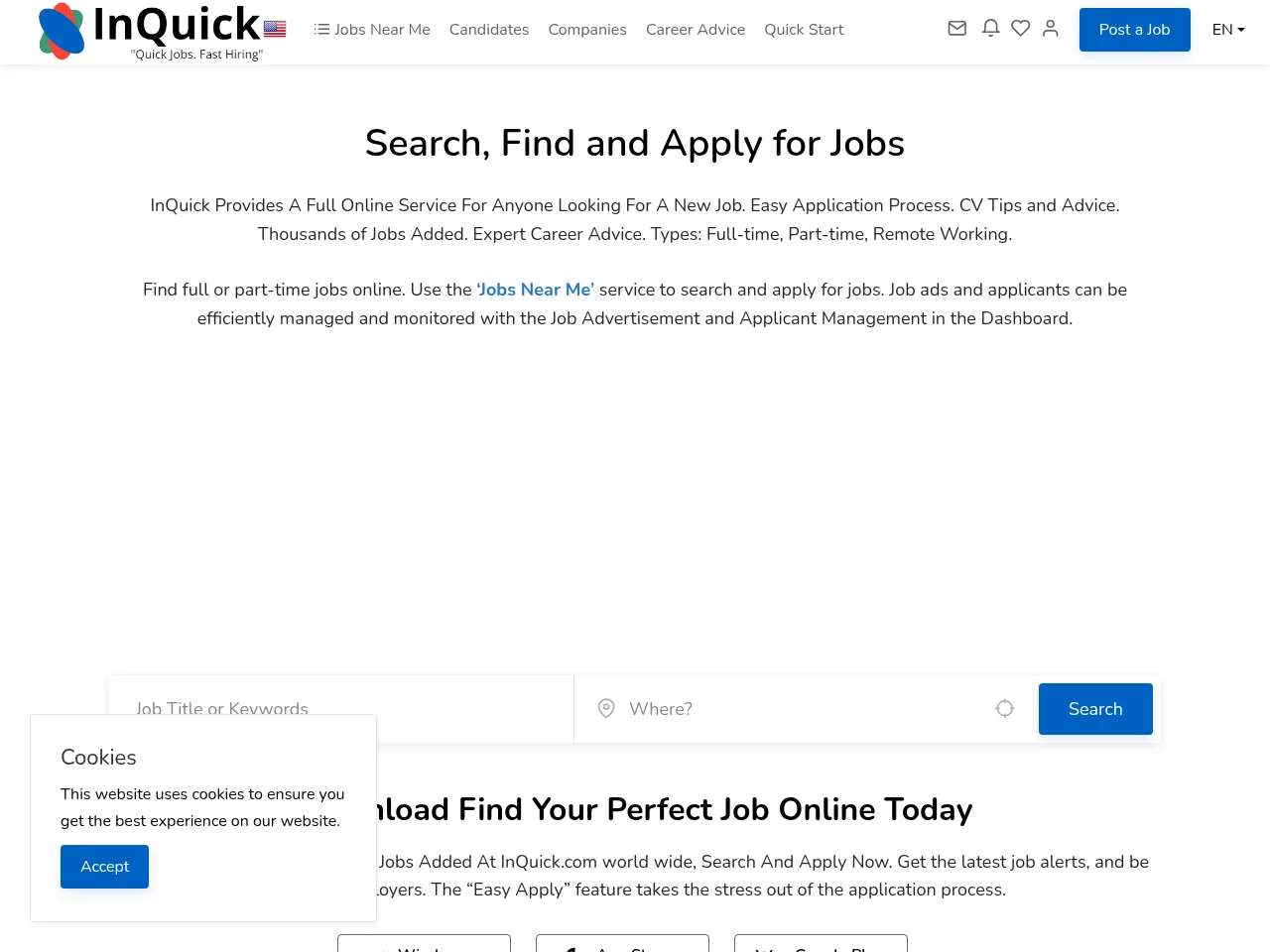 InQuick screenshot InQuick job board platform screenshot showing job search interface