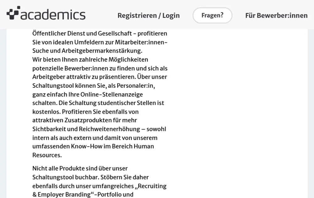 academics job board platform screenshot showing job search interface