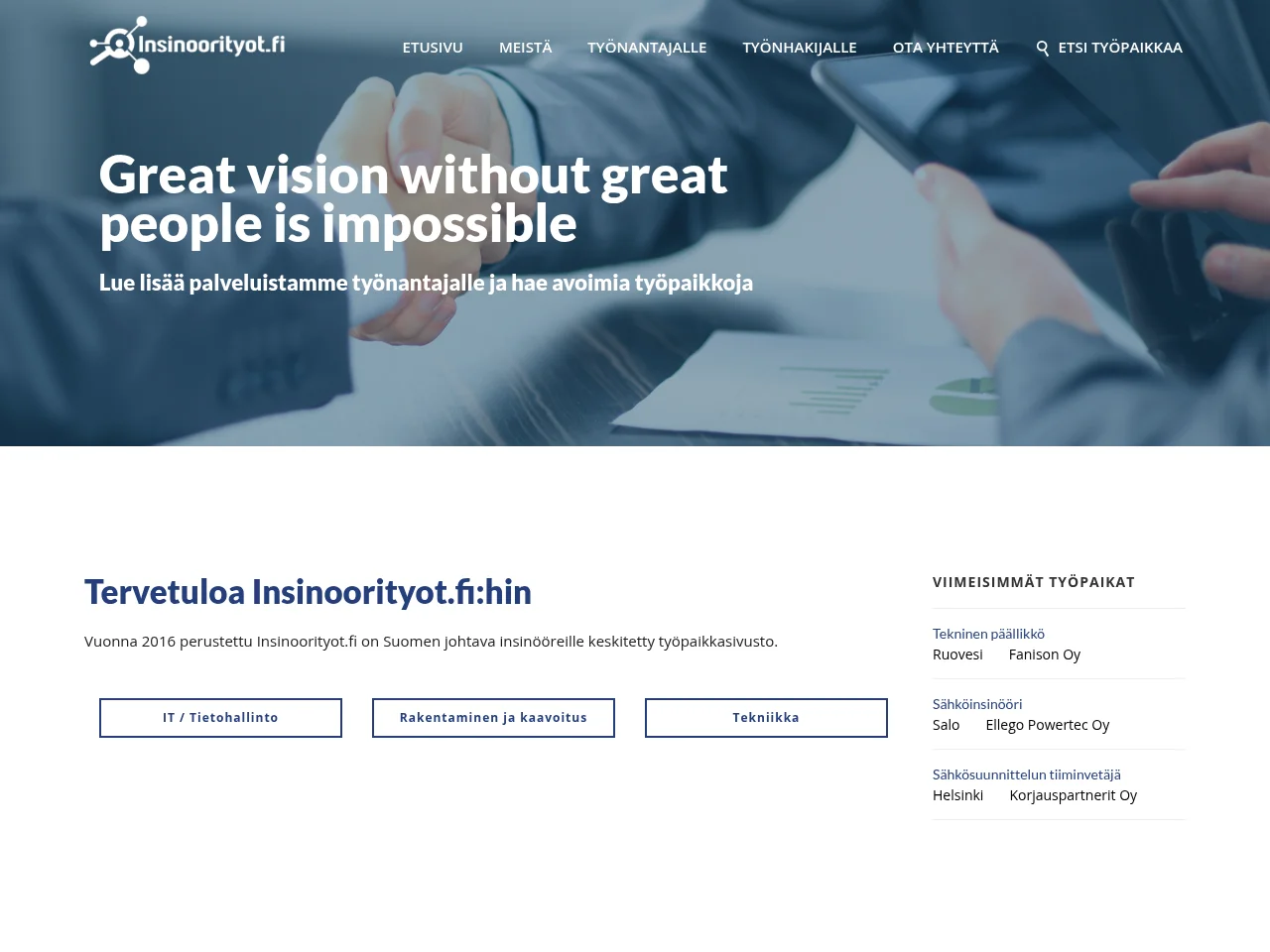 Insinoorityot.fi job board platform screenshot showing job search interface