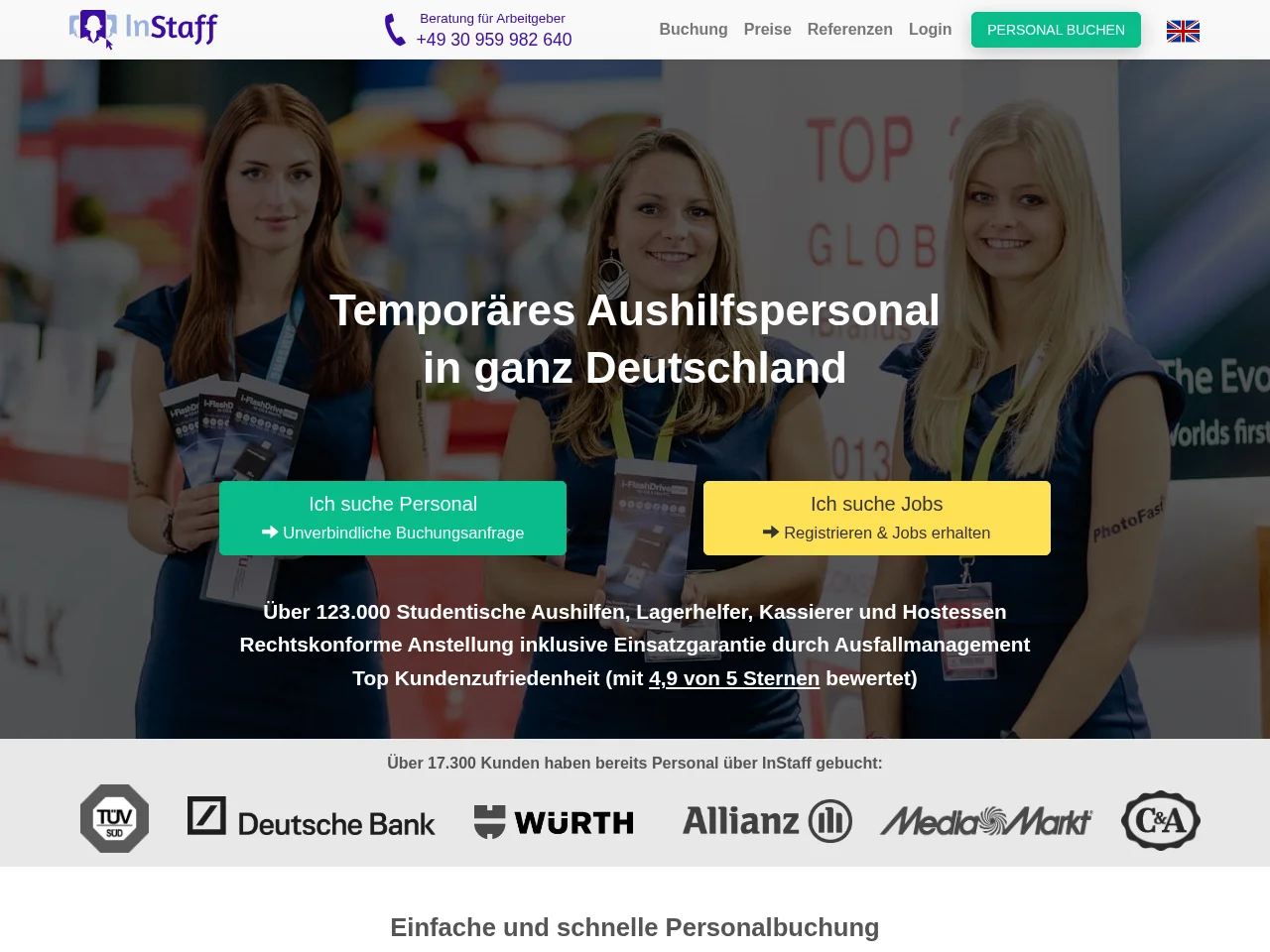 InStaff job board platform screenshot showing job search interface