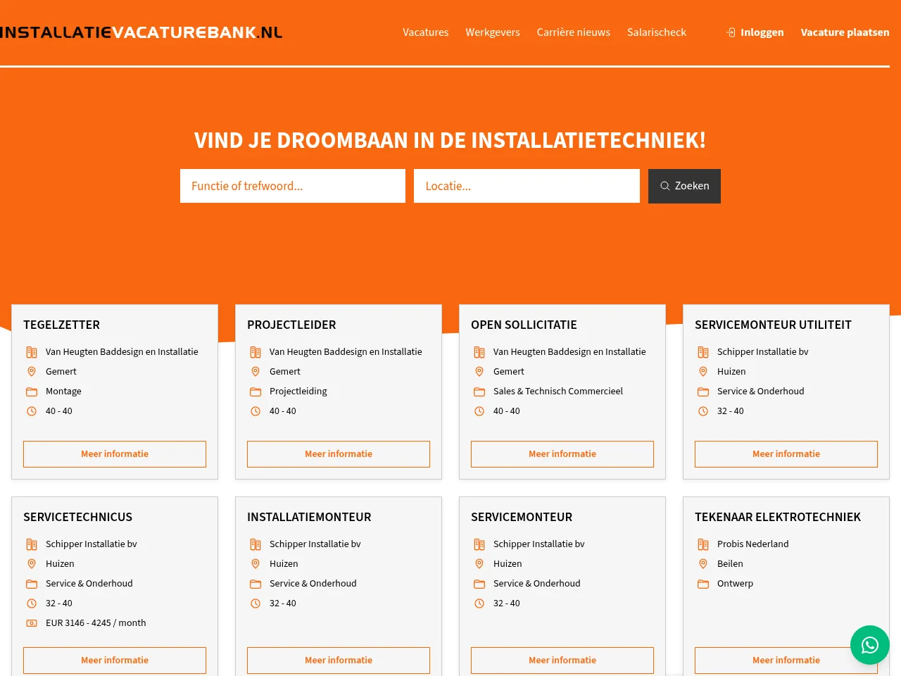 Installatie Vacaturebank screenshot Installatie Vacaturebank job board platform screenshot showing job search interface