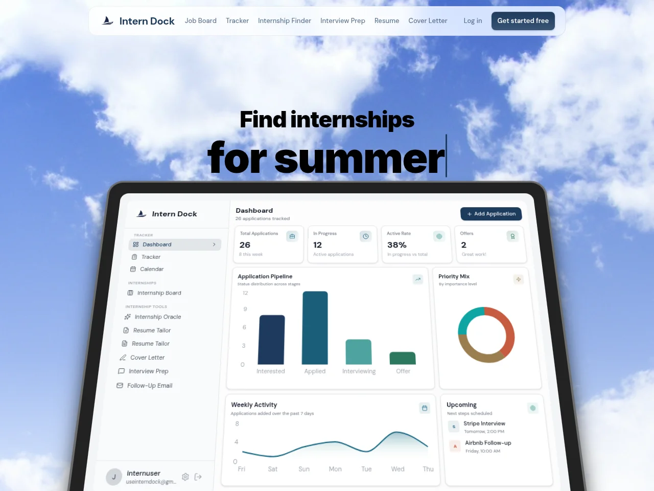 Intern Dock screenshot Intern Dock job board platform screenshot showing job search interface